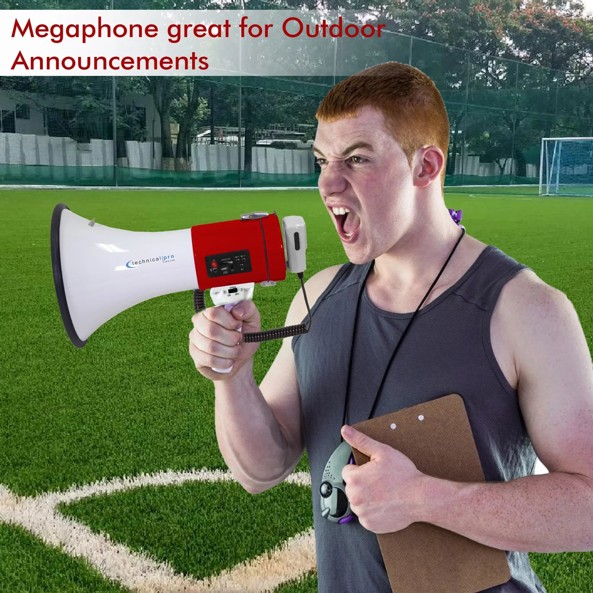 Police Lightweight Detachable Speaker Outdoor Detachable Technical Voice And Red Professional leading - Portable Bullhorn Cheer Megaphone for w/ 75-Watt Microphone, Pro PA Strap Siren,