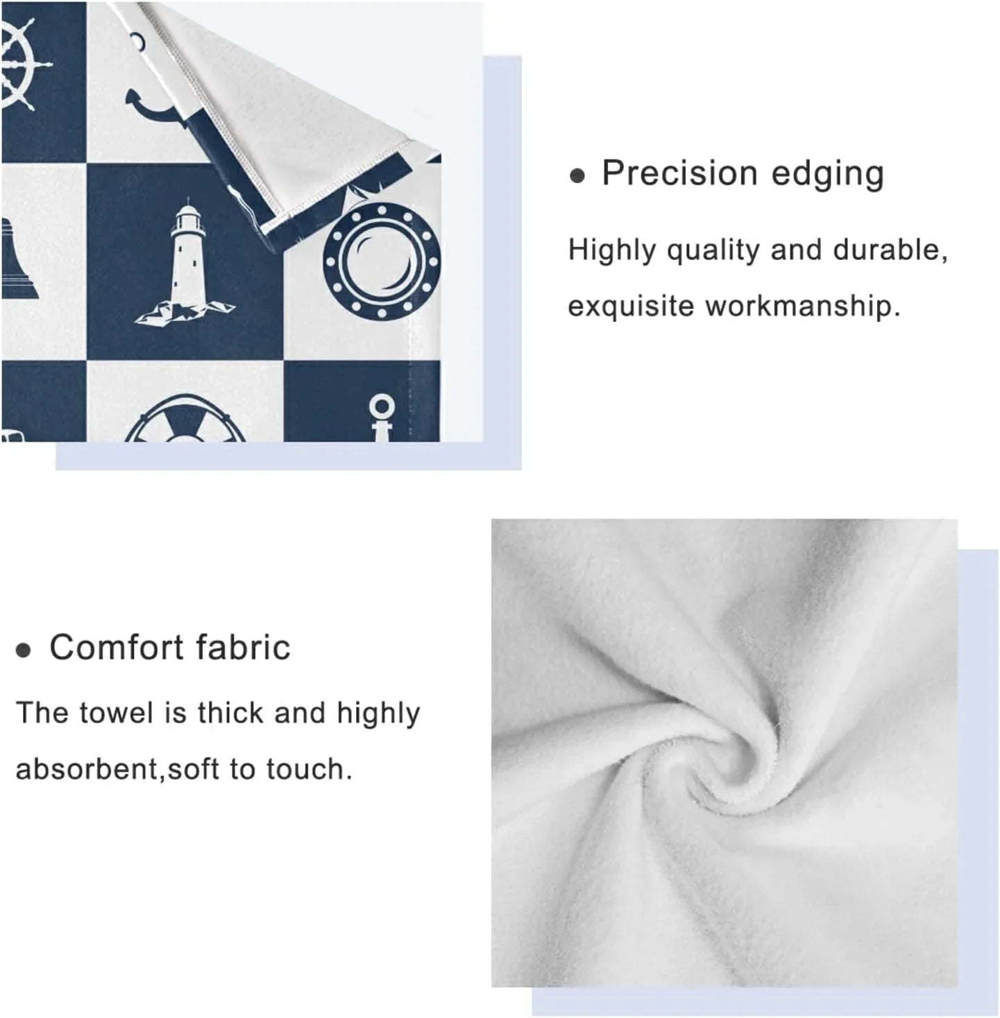 Towels Bathroom Towels Hand Bath Checked Piece Sailing Decorative for Dreamtimes Sets Fingertip Lighthouse 3 Anchor Absorbent Towel Cotton Vessel Soft