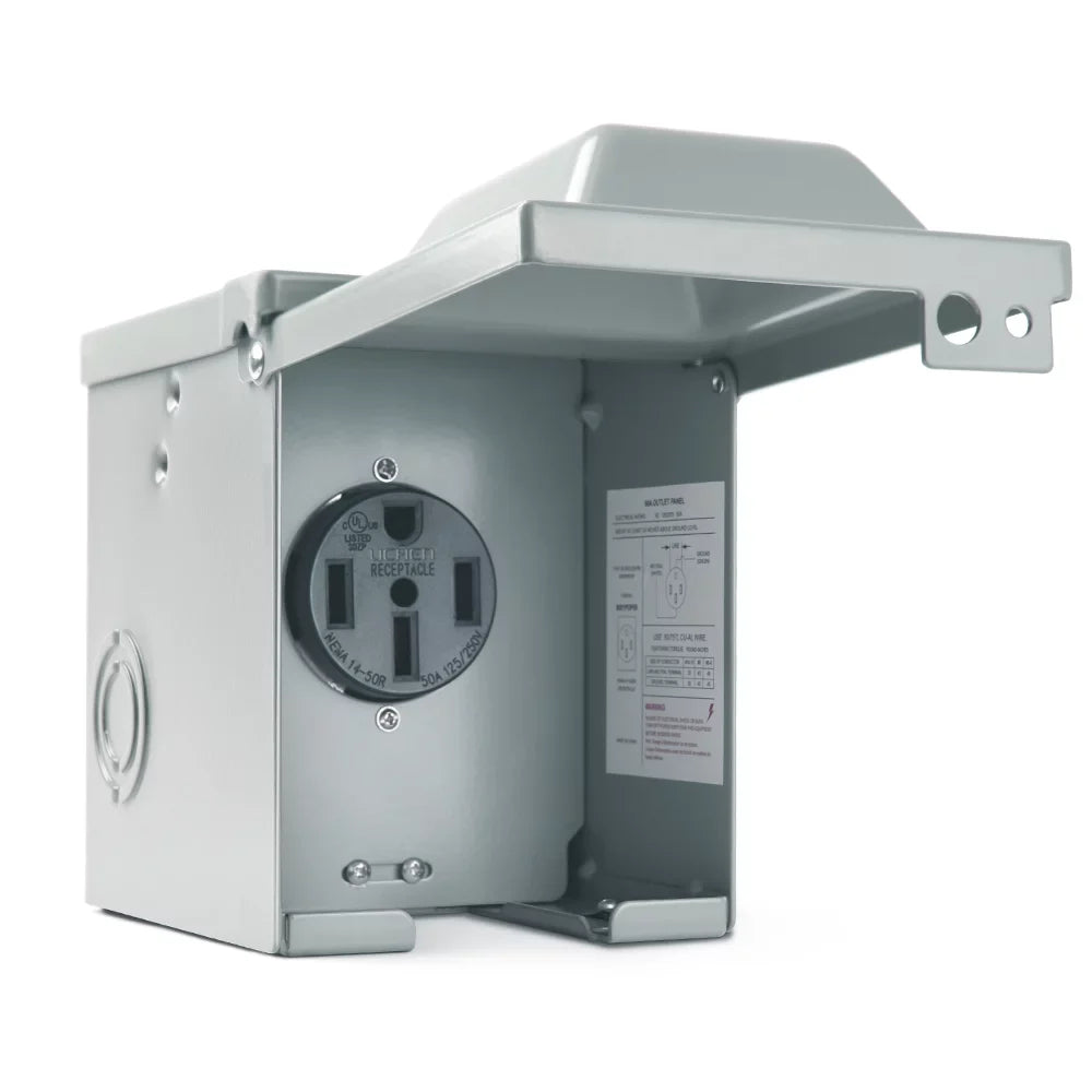 Lockable Box Plug, Motorhome Weatherproof MICTUNING Enclosed Power Travel Power RV 14-50R Gray Panel 125/250V, 50 RV Amp Outlet Camper Box Trailer NEMA for Outdoor RV Electrical Receptacle