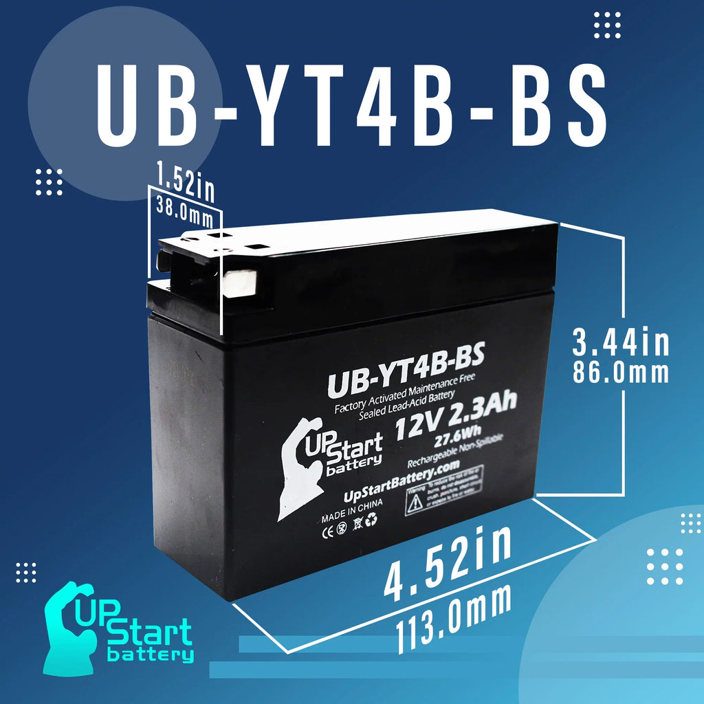 Battery Replacement Motorcycle 2009 SR400 Battery UB-YT4B-BS - Activated, 12V, UpStart Maintenance Free, 2.3Ah, Yamaha 400CC Factory 2-Pack