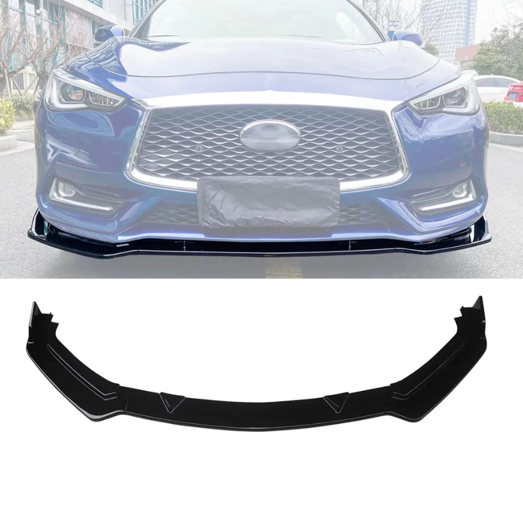 Lip Q60 Infiniti NINTE for Gloss Front 3PCS Bumper Black 2017-2023