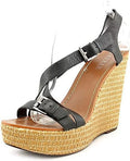 Size Lauren Ralph Black Lauren Wedge Sandals 9 New Leather Womens Dover Shoes