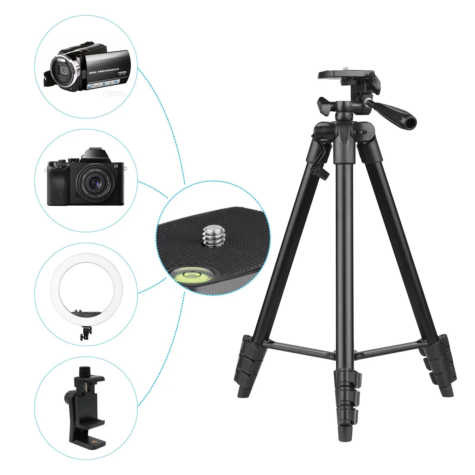 Clip, Microphone, with Light, for Production, Recording, Video - Smartphone Remote Microfilm LED Streaming Vlogging 53-Inch Tripod and and Live Control Includes Kit