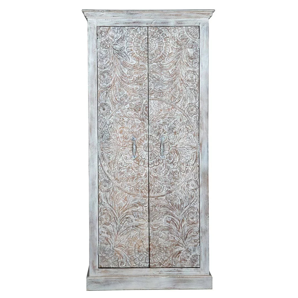 White Chic Carved Shabby Wardrobe Maadze