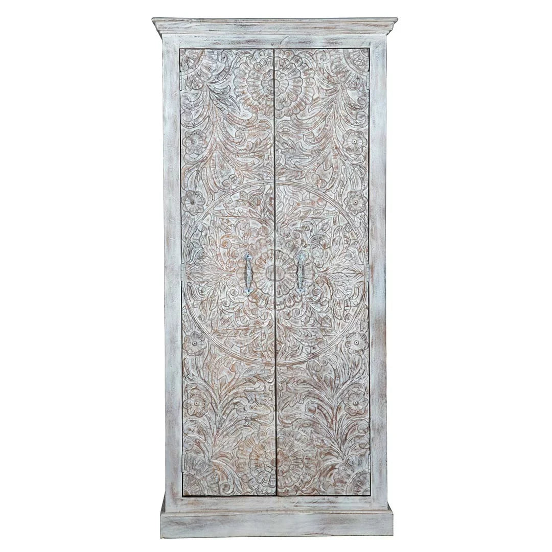 White Chic Carved Shabby Wardrobe Maadze