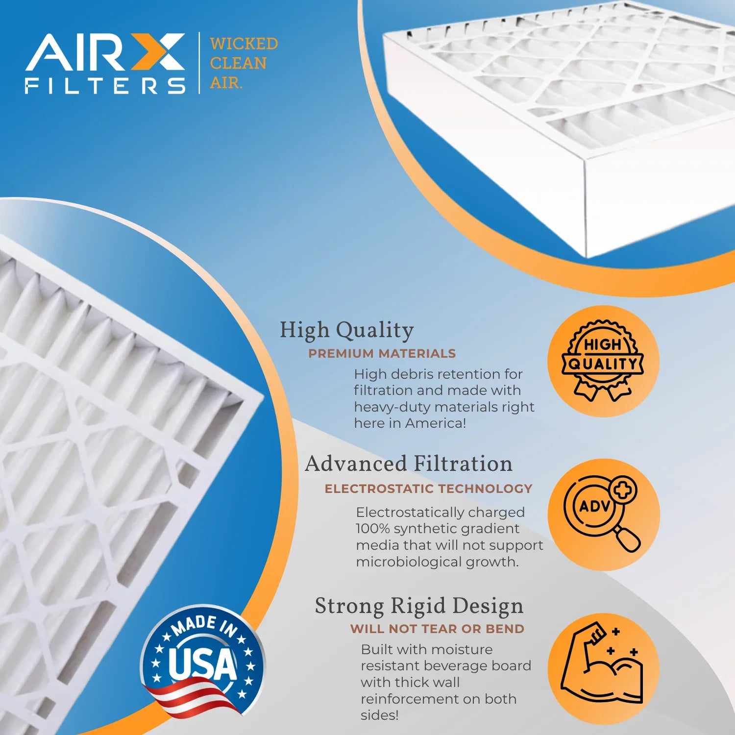 CLEAN White 1000, & AIR. Air Made AIRX Comparable 11 2 Premium USA 1200 Pack WICKED to Compatible FPR 20x25x5 20x25x5 Filter MPR FILTERS by MPR MERV FR2000U-108 Filter Rodgers 7 Furnace with
