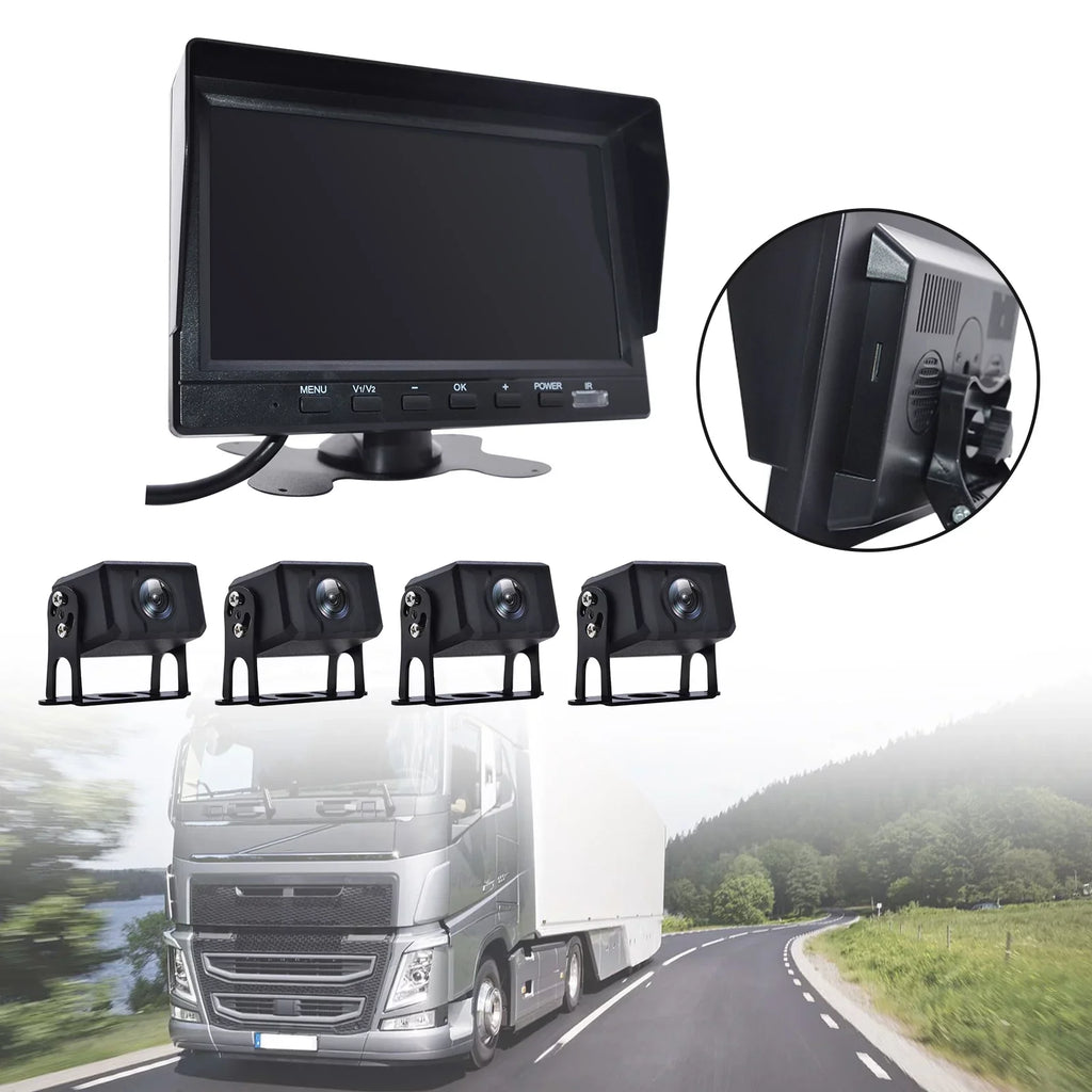 DVR RV Monitor Bus+4 View Rear Recorder Camera Video Driving for 7" Truck Backup
