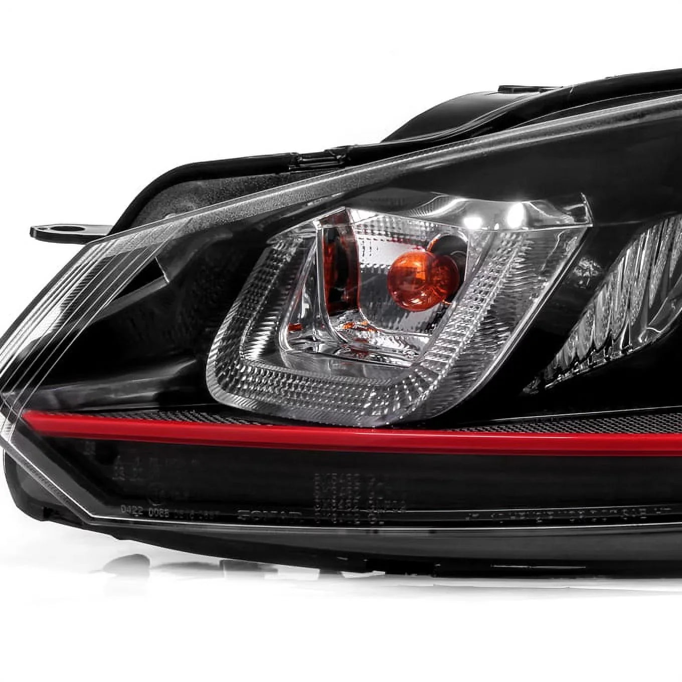 '- U-Halo] GOLF Stripe Black [Red VW Tube Projector LED 10-14 For AKKON Headlight Pair Bazel GTI Dual