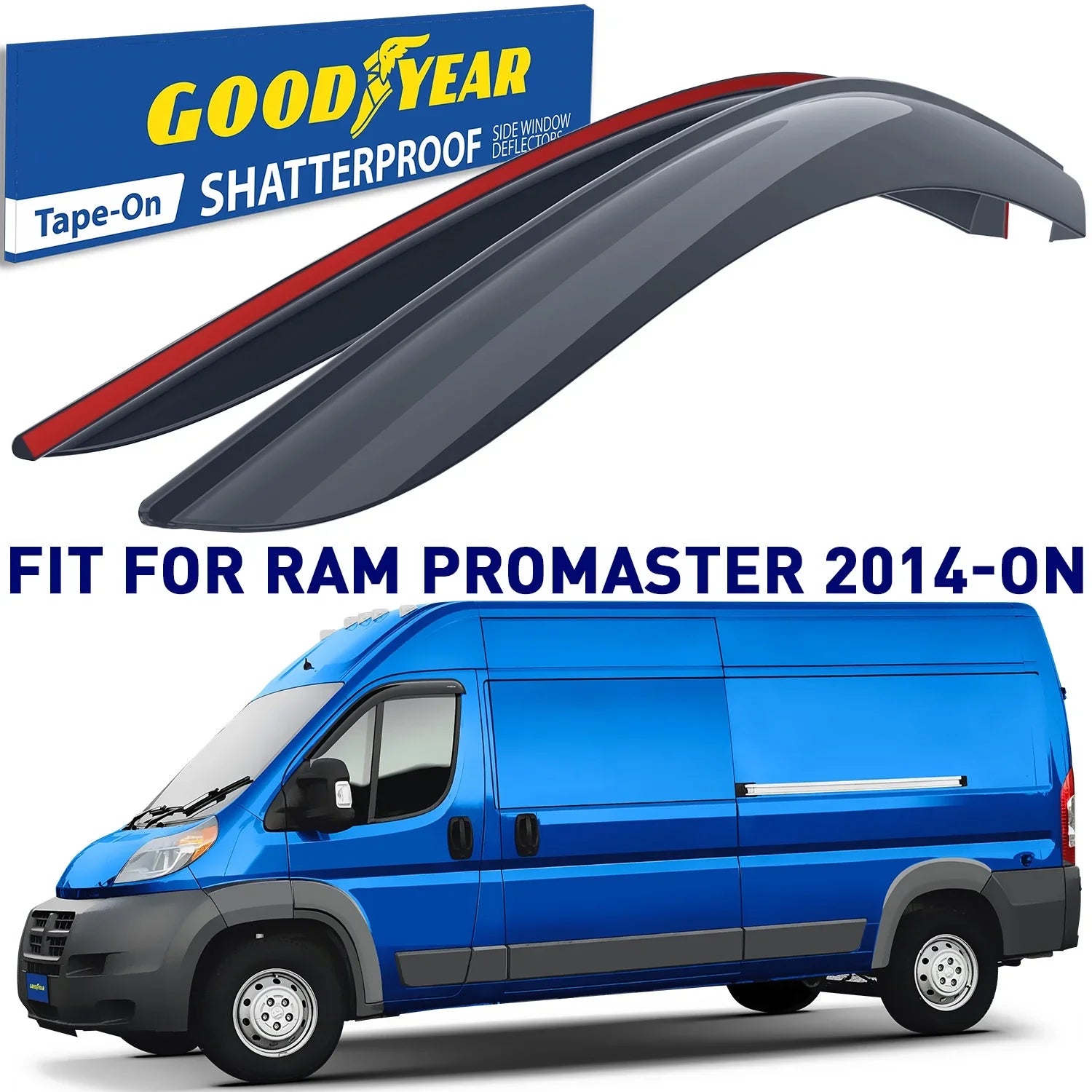 Window pcs Visors, Deflectors Tape-on Deflector, Window Car Ram Vent Goodyear ProMaster Guards, for GY008711 Shatterproof - Vent 2 2014-2024, Visor, Accessories, Rain