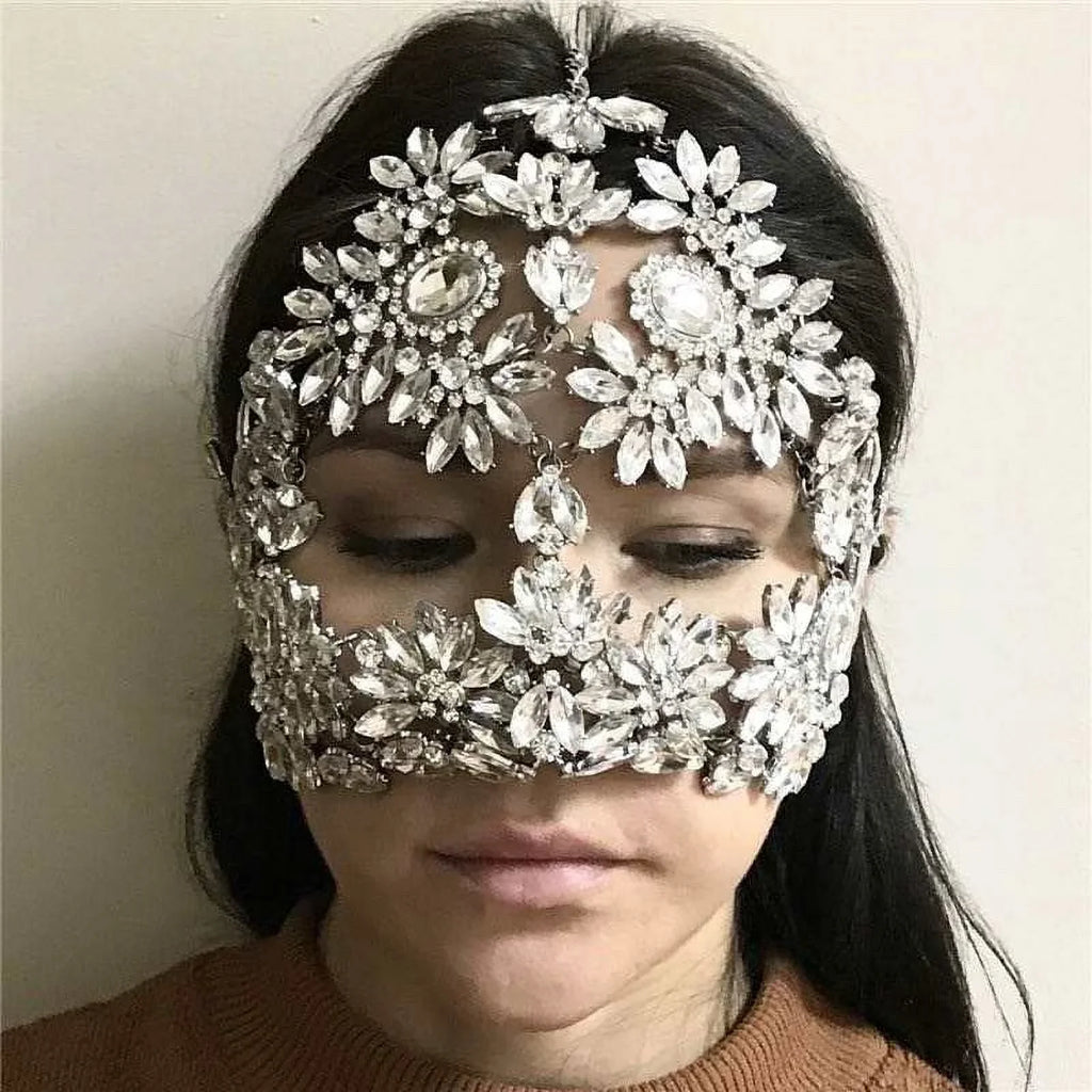 Rhinestone Masks Masquerade Women Face Face for Chain Mask Crystal Mask Halloween