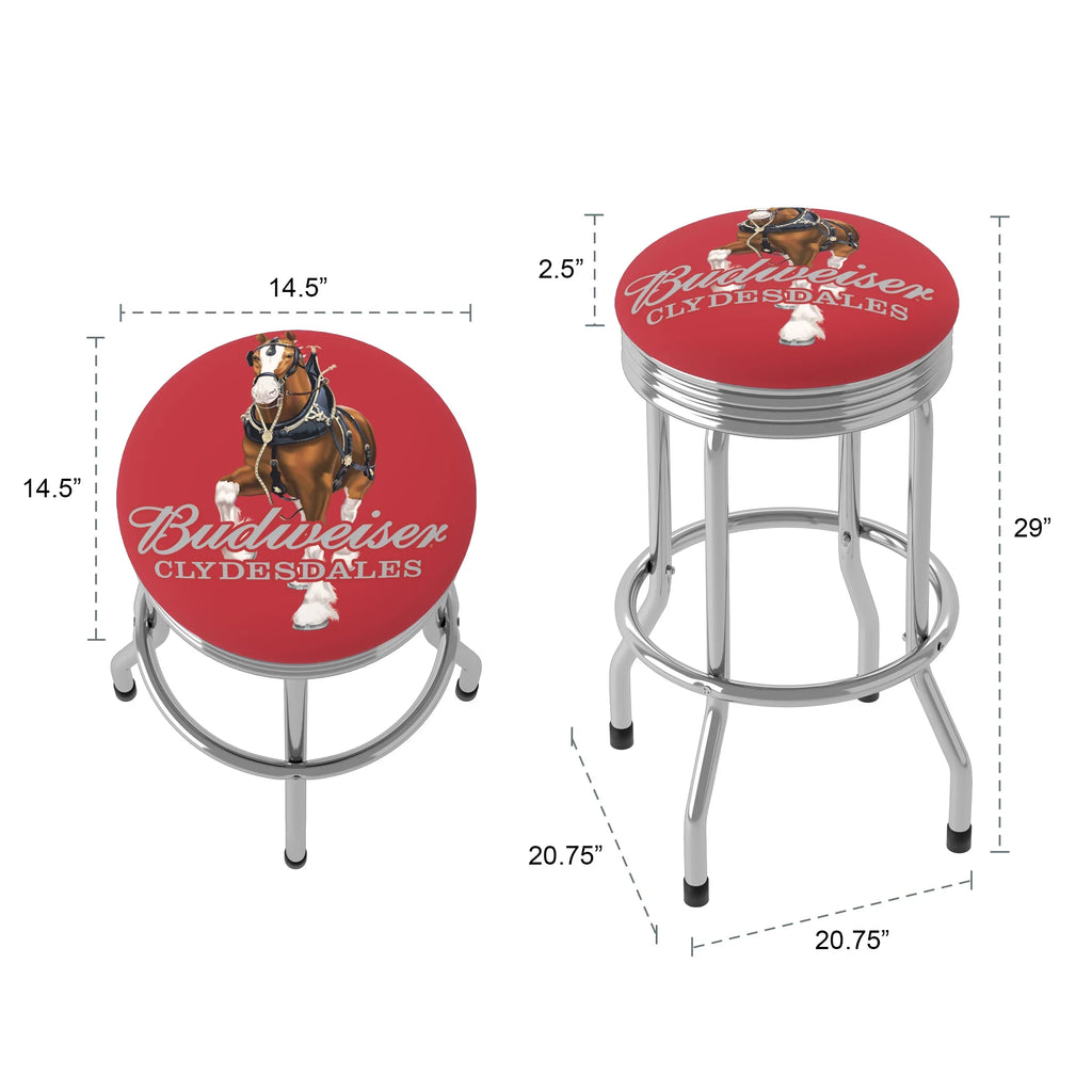 Ribbed Budweiser Clydesdale Chrome Gameroom Red Trademark Barstool