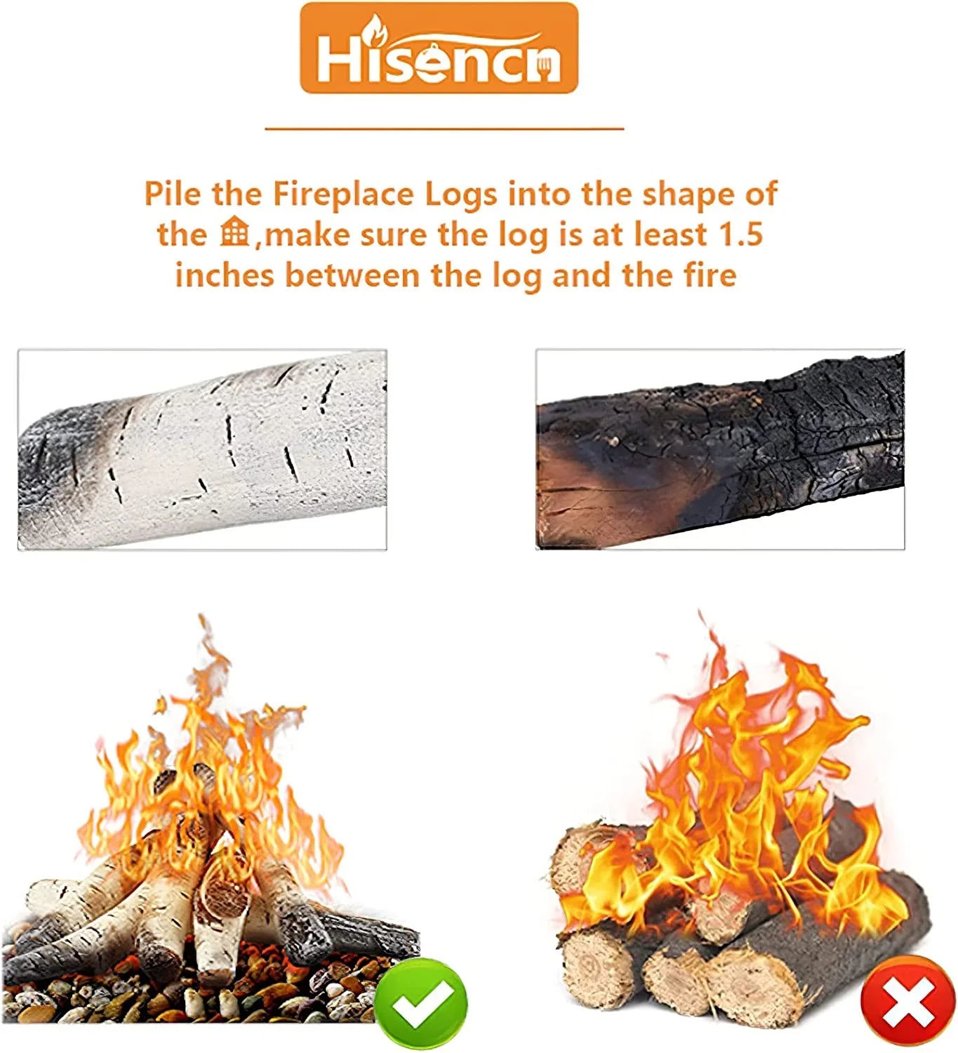 Vented, Inserts, Indoor Gas Decor Gas Gel, Fireplace, White Gas Logs, or Ceramic Pcs Logs Ethanol, 6 Fireplaces, Outdoor Indoor Electric Fireplace Fireplace Hisencn Birch for Propane, Gas