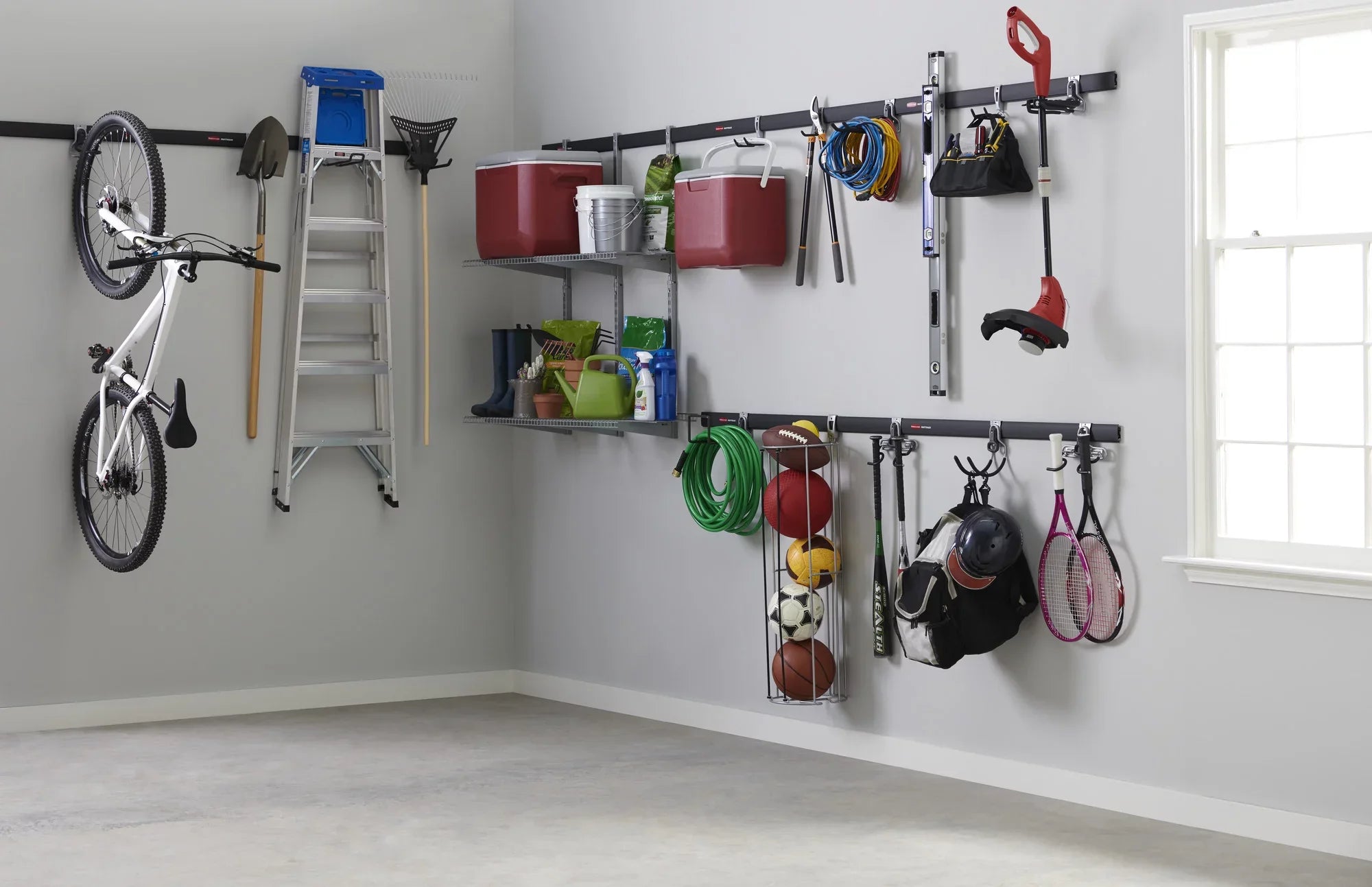 Fast Garage Shelf 9-Piece Storage Kit, Track Rubbermaid Starter Track Wire Steel System