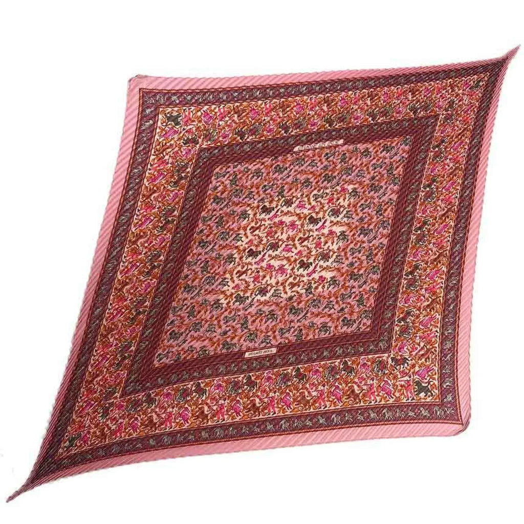 Silk EN Scarf INDE CHASSE Women's (Like Pink New) HERMES Hunting Pleated Carre Indian Hermes 100% aq5273 90 Pre-Owned