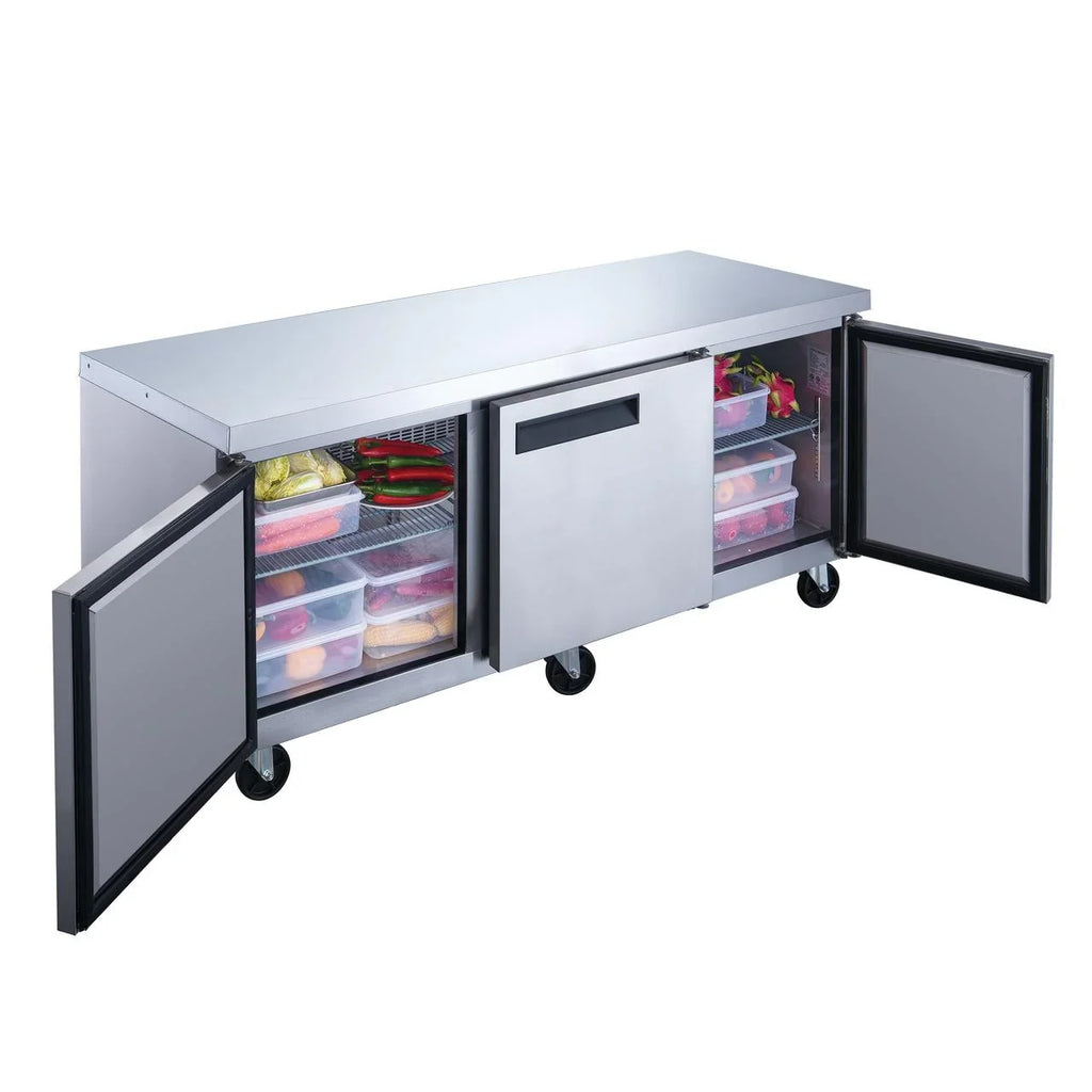 Undercounter Refrigerator in Steel 3-Door DUC72R Commercial Stainless