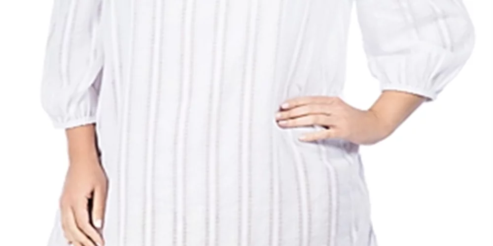 Swim 1X Plus Women's up White Tunic Size Cover Ralph Smocked Lauren