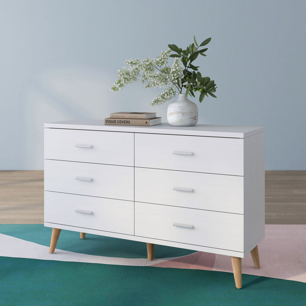 Bar by Dresser Pulls Wide Denhour White DH Modern 47-inch with BASIC 6-Drawer Mid-Century