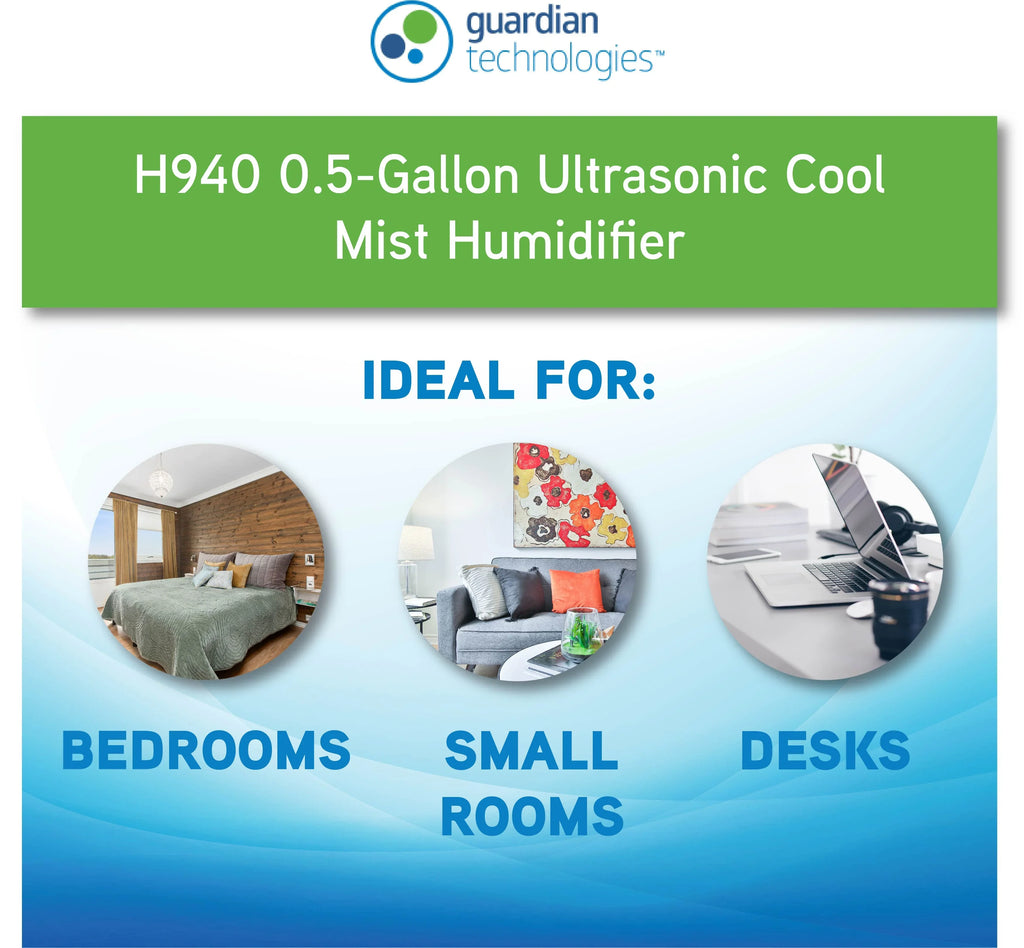 0.5 Ultrasonic PureGuardian Mist Humidifier H940AR with Tray, Cool Gallon, Aromatherapy 30-Hour,