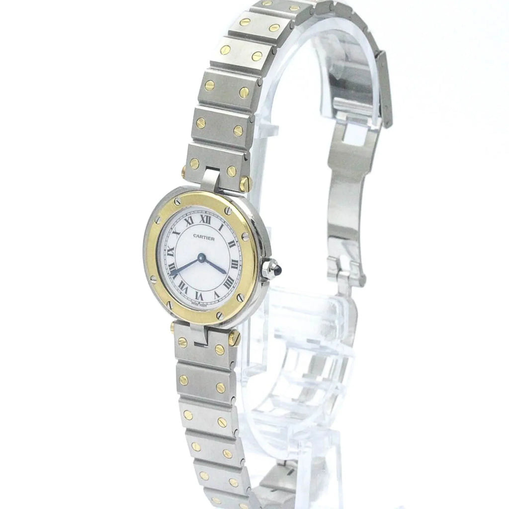 Round Steel Ladies Quartz Santos CARTIER Pre-Owned BF568475 Watch Polished (Good) 18K Gold
