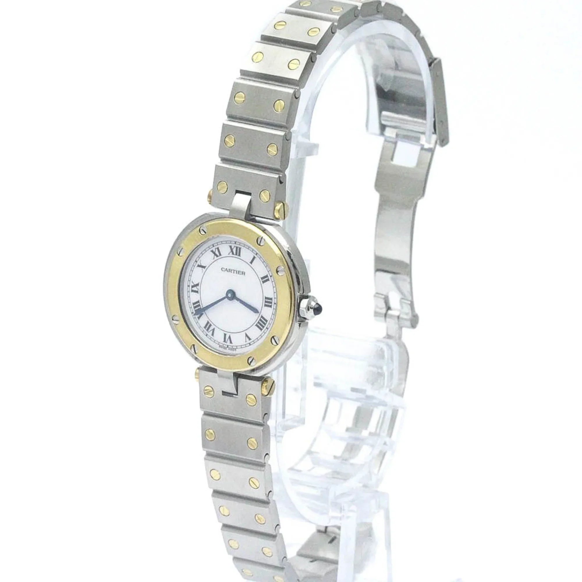 Round Steel Ladies Quartz Santos CARTIER Pre-Owned BF568475 Watch Polished (Good) 18K Gold