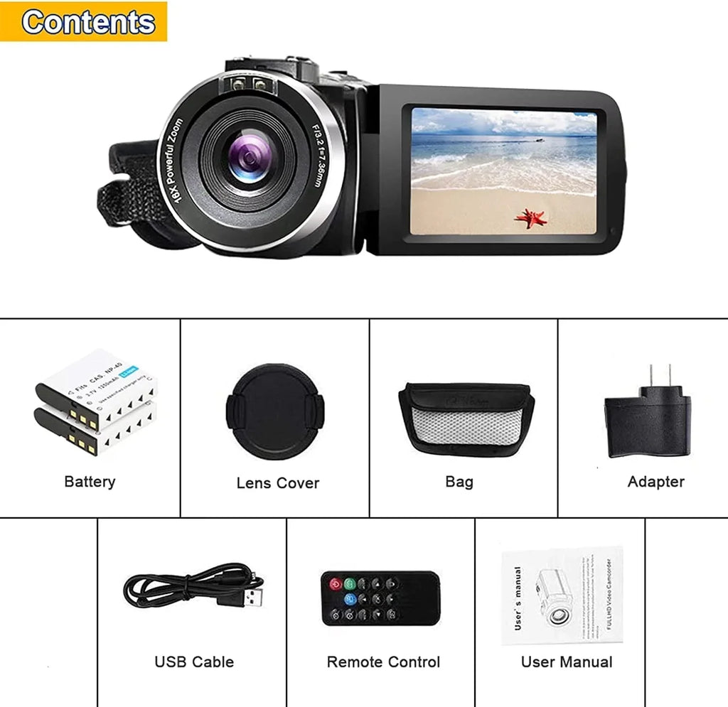 Screen Zoom HD IR 30FPS Camcorders Night Control IPS 2 1080P Camera Camera Vlogging Vision Full Remote Video Camcorder Inch Recorder Camera MP 24.0 Batteries with 3.0 16X