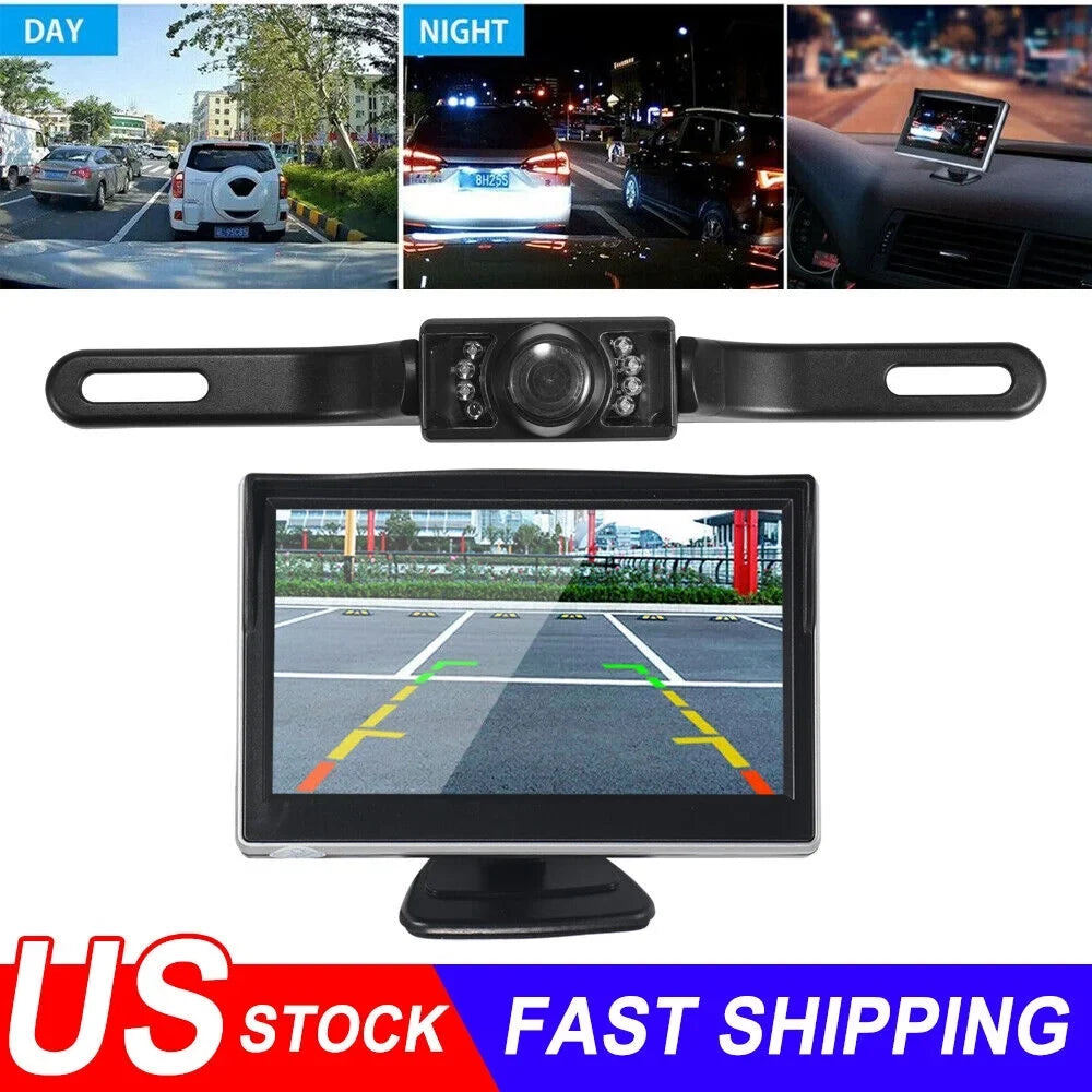 Monitor Wireless Backup Kit Vision Night Rear Waterproof Camera View KingFurt Car HD 5"