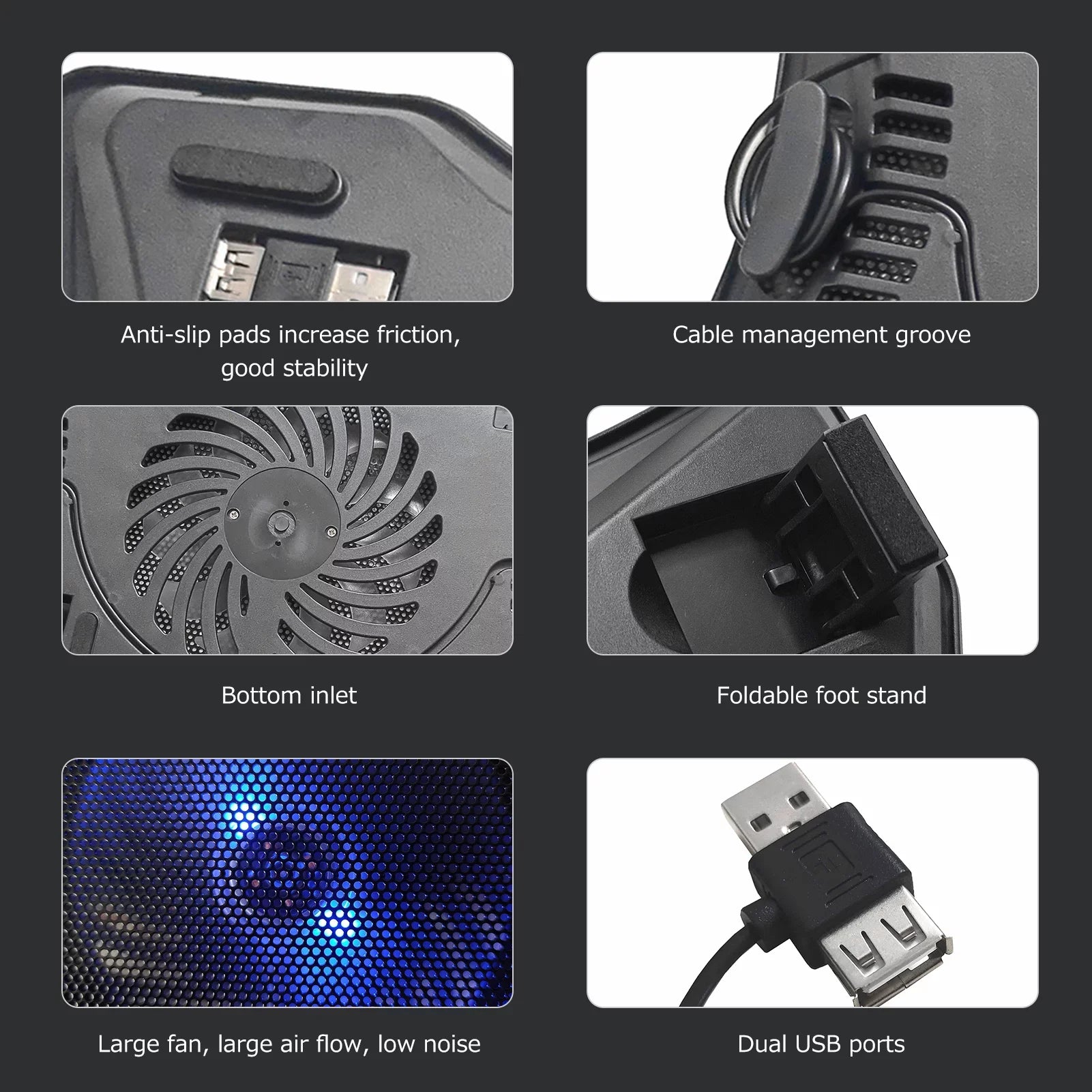Design Low Fan USB Laptops Cooling Single Arealer Two Support Laptop 14 Below Portable inch Laptop Ports Base Noise Cooler