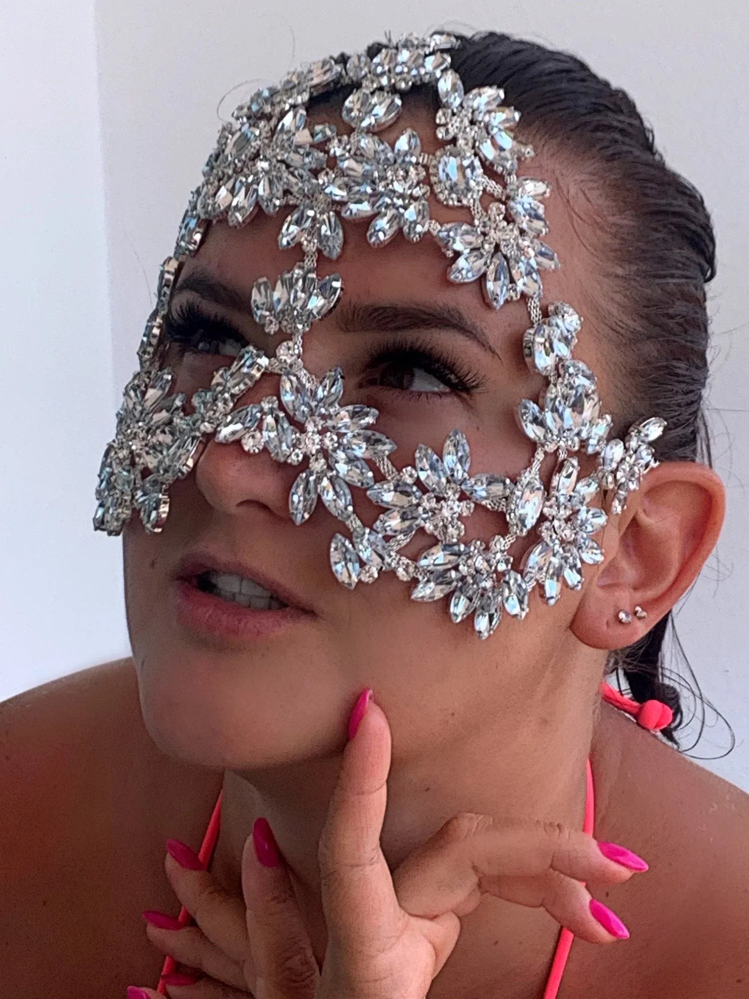 Rhinestone Masks Masquerade Women Face Face for Chain Mask Crystal Mask Halloween