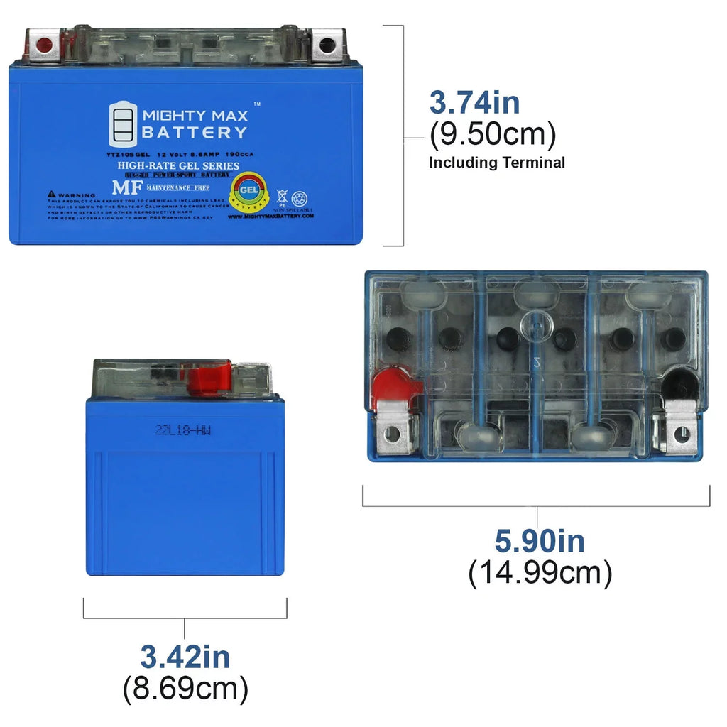 Pack Battery 8 1000 Replacement 12V Suzuki 8.6AH - 00-17 with GEL GSX-R1000 YTZ10SGEL compatible