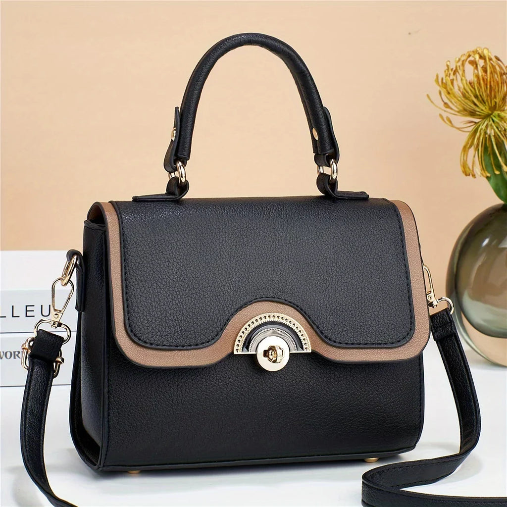 Crossbody Purses Junior Color Trendy Flap Bag, Women's Ontrast Handbags, Lock Square Turn