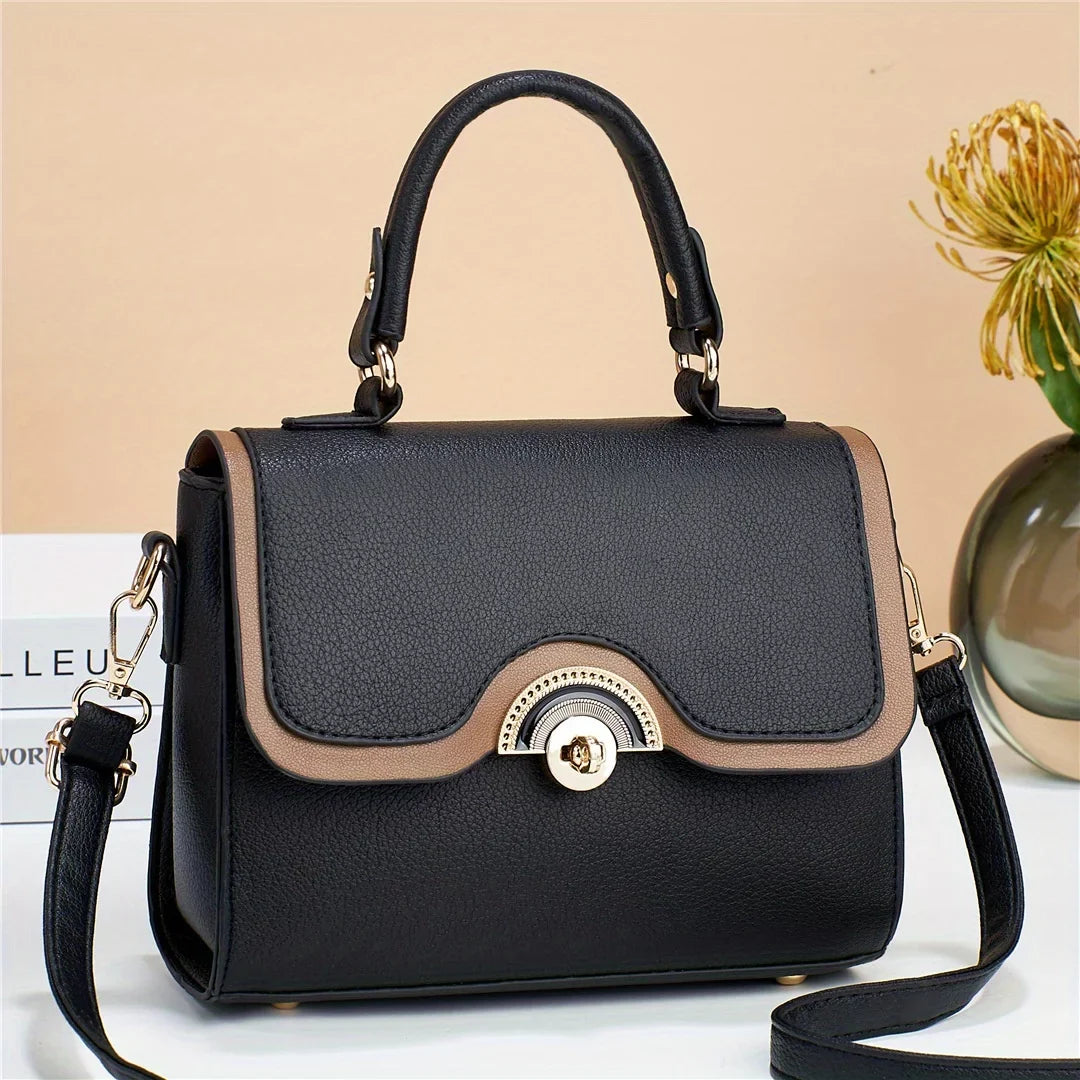 Crossbody Purses Junior Color Trendy Flap Bag, Women's Ontrast Handbags, Lock Square Turn