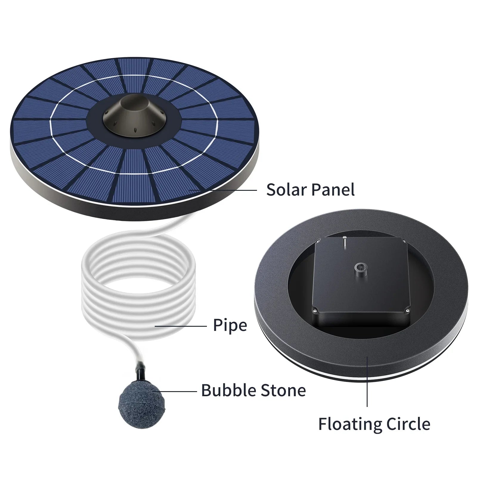 Oxygenator Pond Birdbath Pond Circulation Tank for Aerator Fish With Bubble Pump Aerator Hose Pond Small Stone Solar Fountain and Air