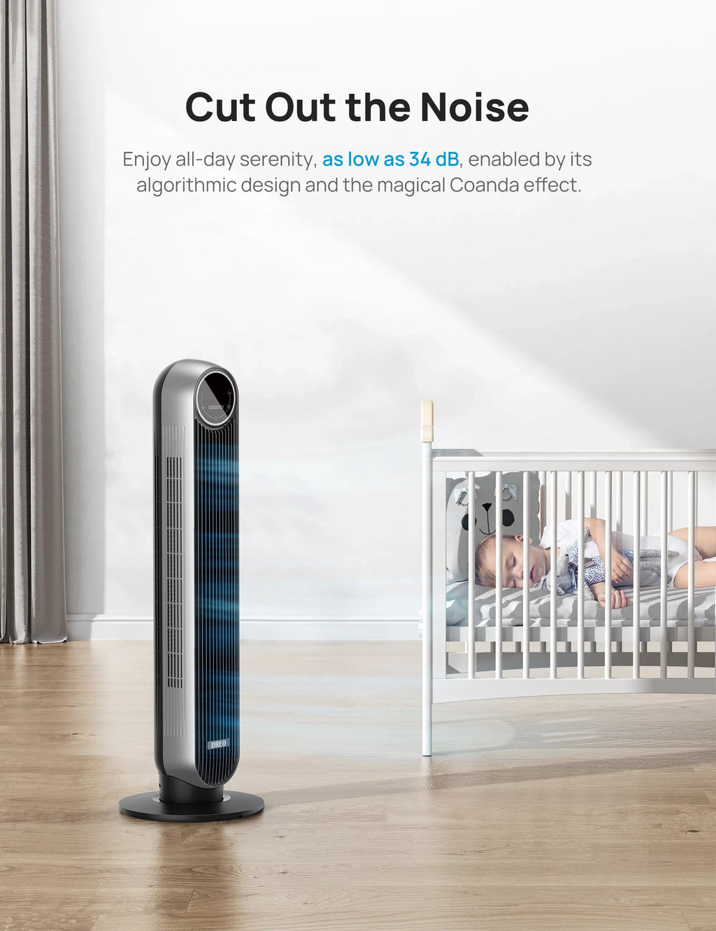Standing with Oscillating with Fan Remote for Fan Floor Quiet Alexa/Google WiFi Bladeless 8H Fans, Works Voice Modes, Tower Smart Timer, Dreo Control, Bedroom, 4 4 Speeds, and
