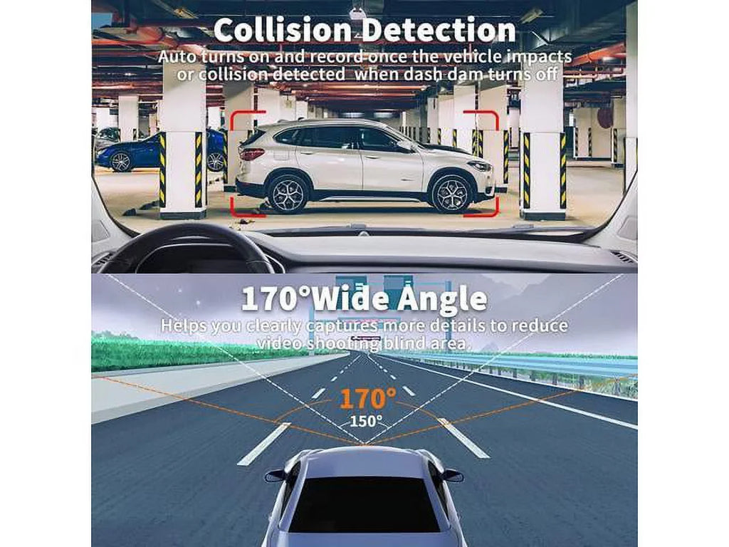 170° 1080P LCD Motion Cam Dashcam Detection, Display, G-Sensor, Wide Camera Full Mode, 3" Mounting Night WDR, Angle Vision, Cars Dash Options, HD, Video with Recorder Parking 2 On-Dashboard for