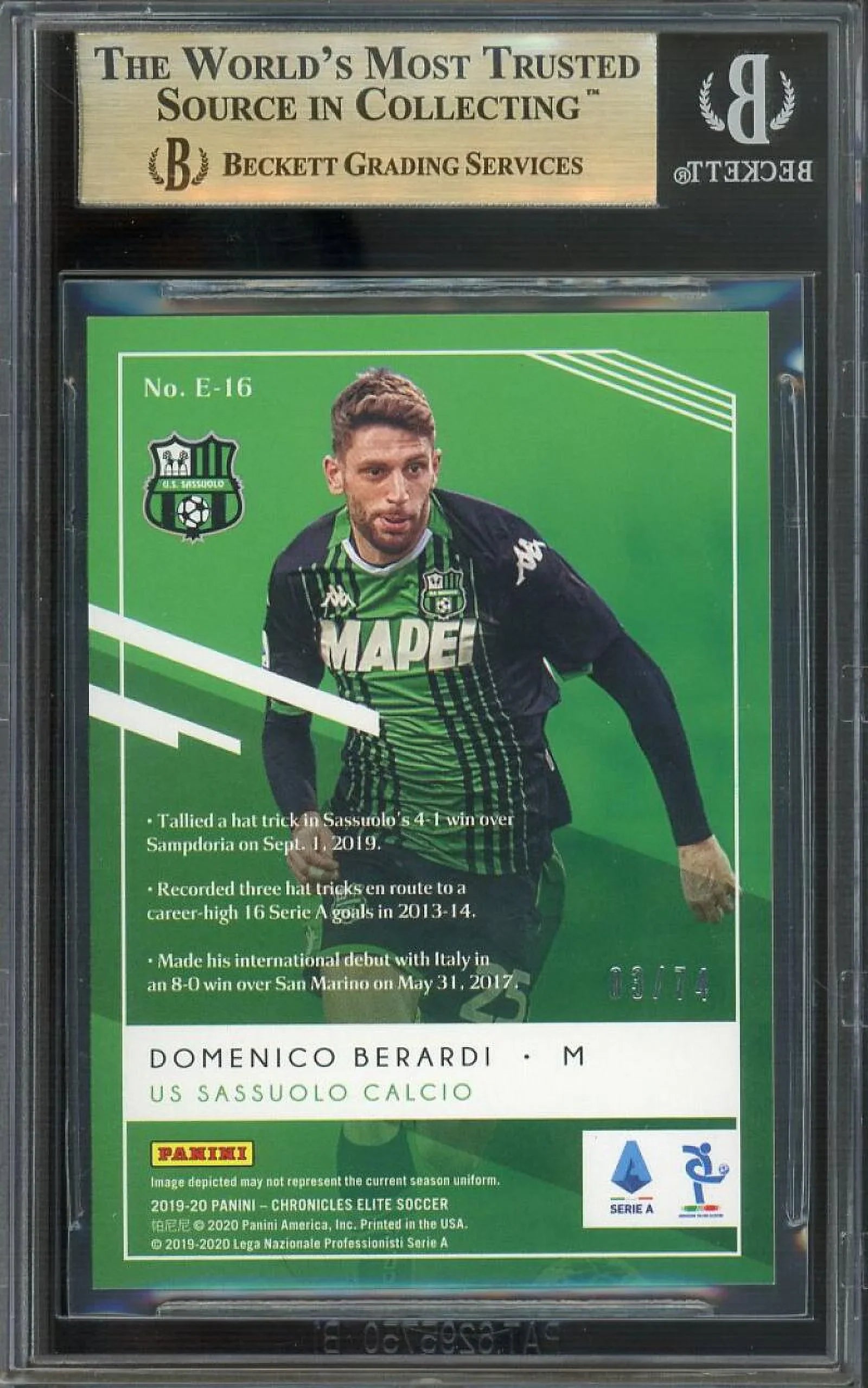 Chronicles 2019-20 #E16 Domenico RC Berardi 03/74 9.5 Elite BGS Panini Aspirations