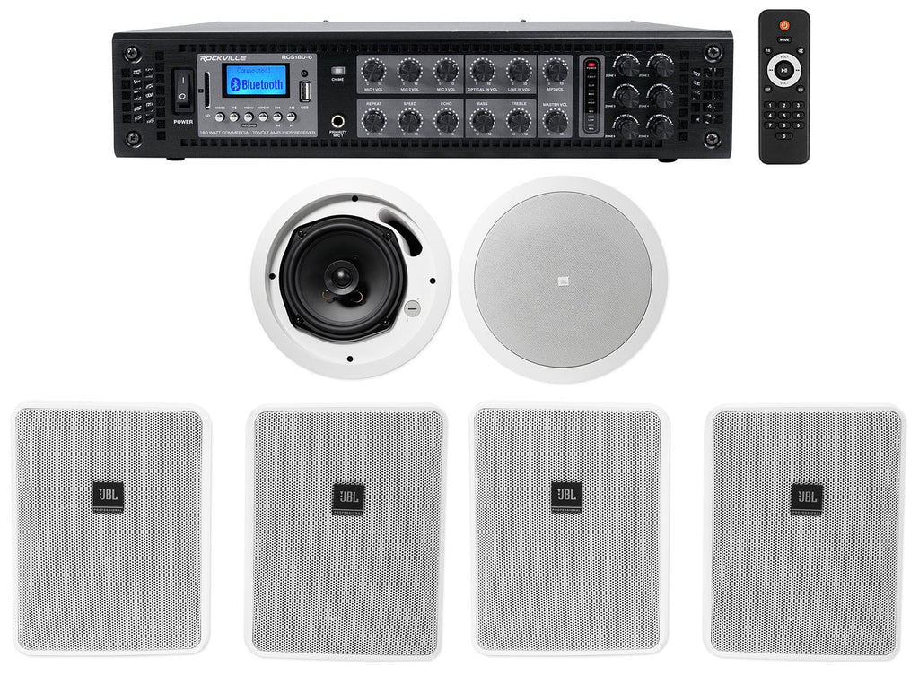 Wall+6.5" 5.25" Commercial Ceiling 4) White JBL Speakers+Amp Restaurant/Cafe/Bar