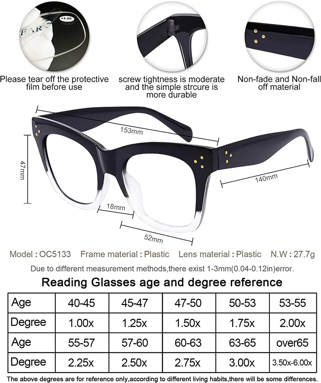 Magnification CHIARI 150 Filter 250 Glasses Women OCCI 0 400 6.0) 300 600 Reader 500 Computer 200 Light Reading 350 100 (Black-Clear, for Blue