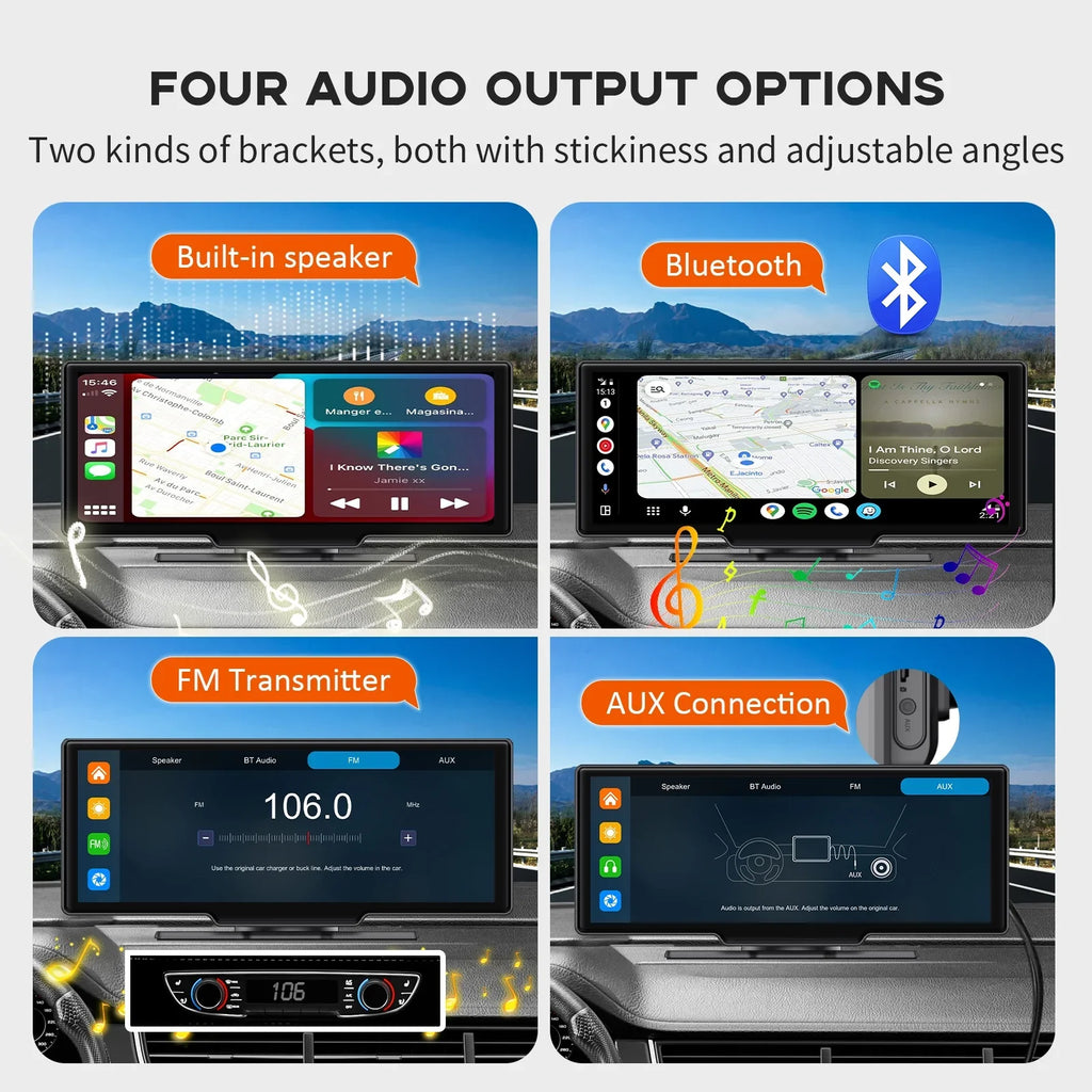 Play Touch Carplay Wireless Apple Screen Adapter Herilary Cam, Car Screen 2.5K with 10.26" Car Carplay Wireless Auto Android Mirror Dash Link/Siri/Wifi/Bluetooth/Double Din Stereo