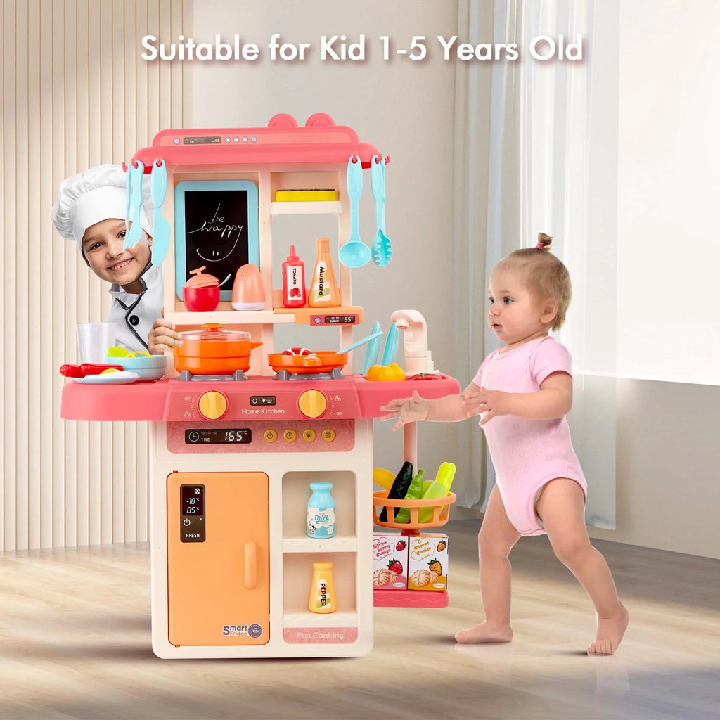 for Food, Sounds Lights, Toys Play Kitchen Accessories Pink Set Toys Toy 42-Pack Kitchen for Girls Real with and Pretend for Toddlers, Toddler Boys, Set Educational Preschool Kids