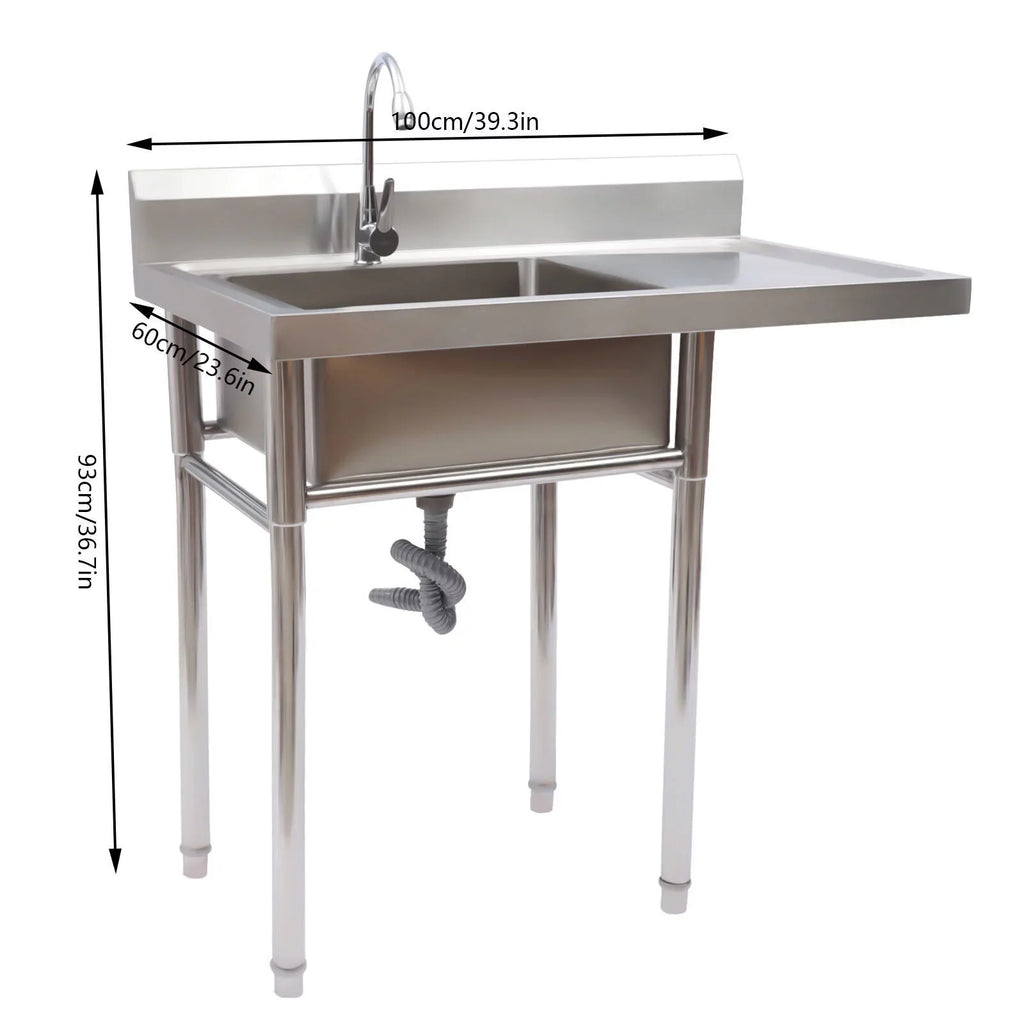 Sink 23.6* Kitchen Stainless Home and Commercial Utility Use Sink Steel 39.3* Drainboard 36.7in for