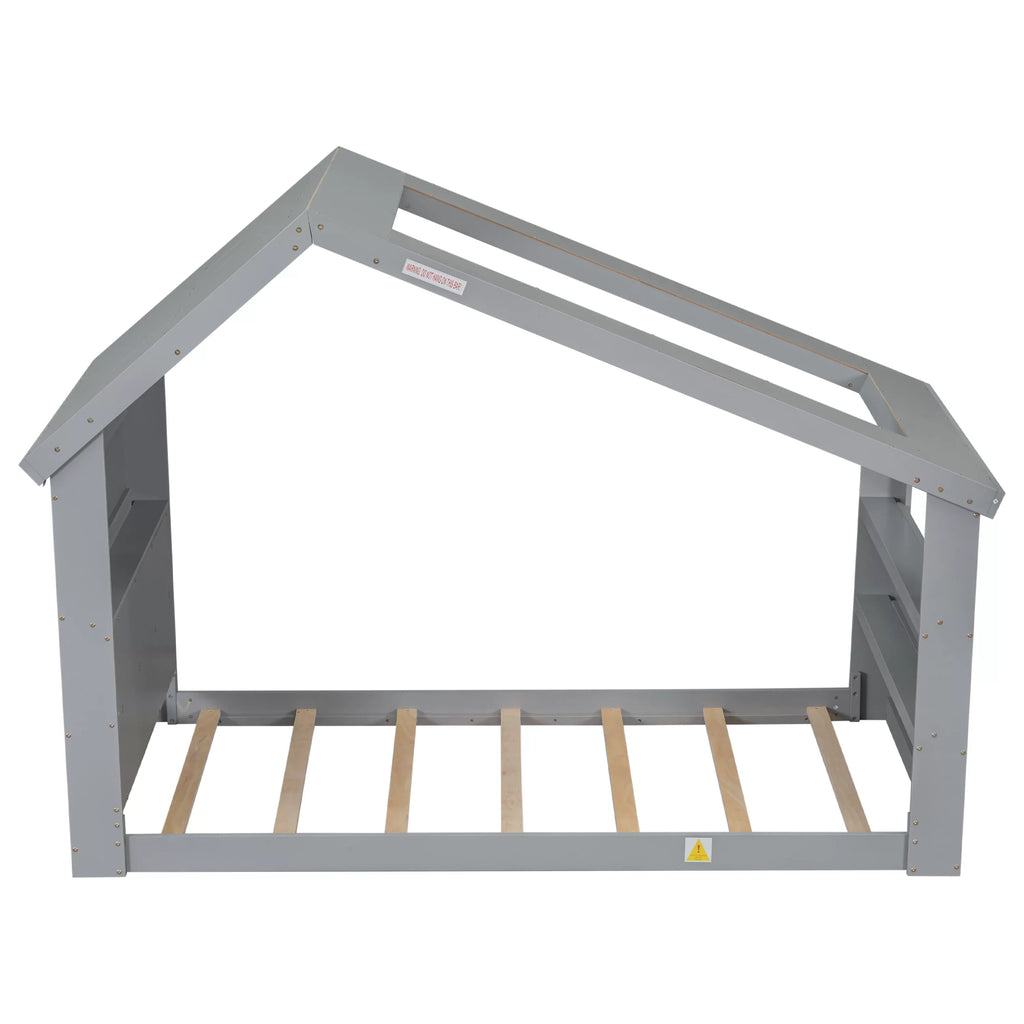 Light,Gray Window, with Twin LED House Bed Roof Floor