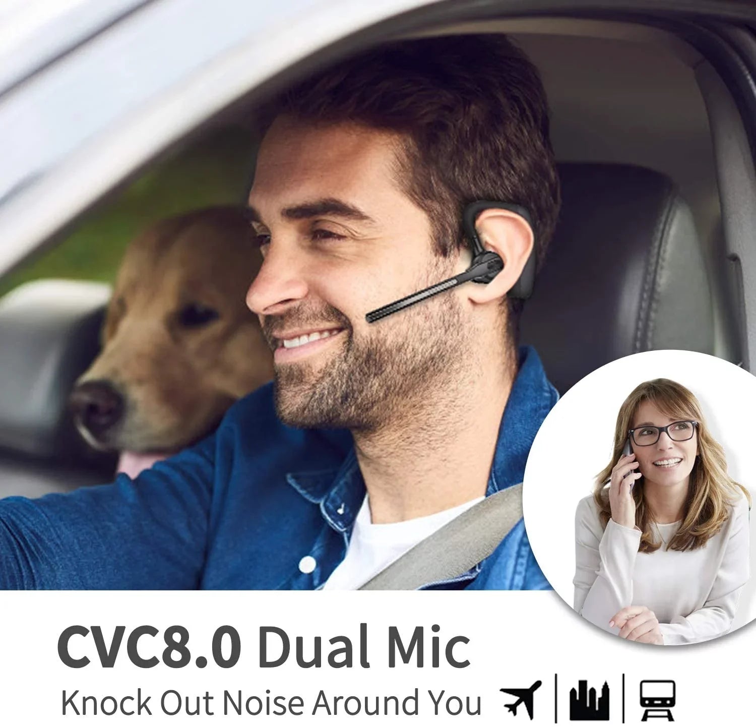 Dual CVC8.0 Talktime Earpiece 5.1 Cancelling Bluetooth with 16Hrs Mic Noise Wireless Bluetooth