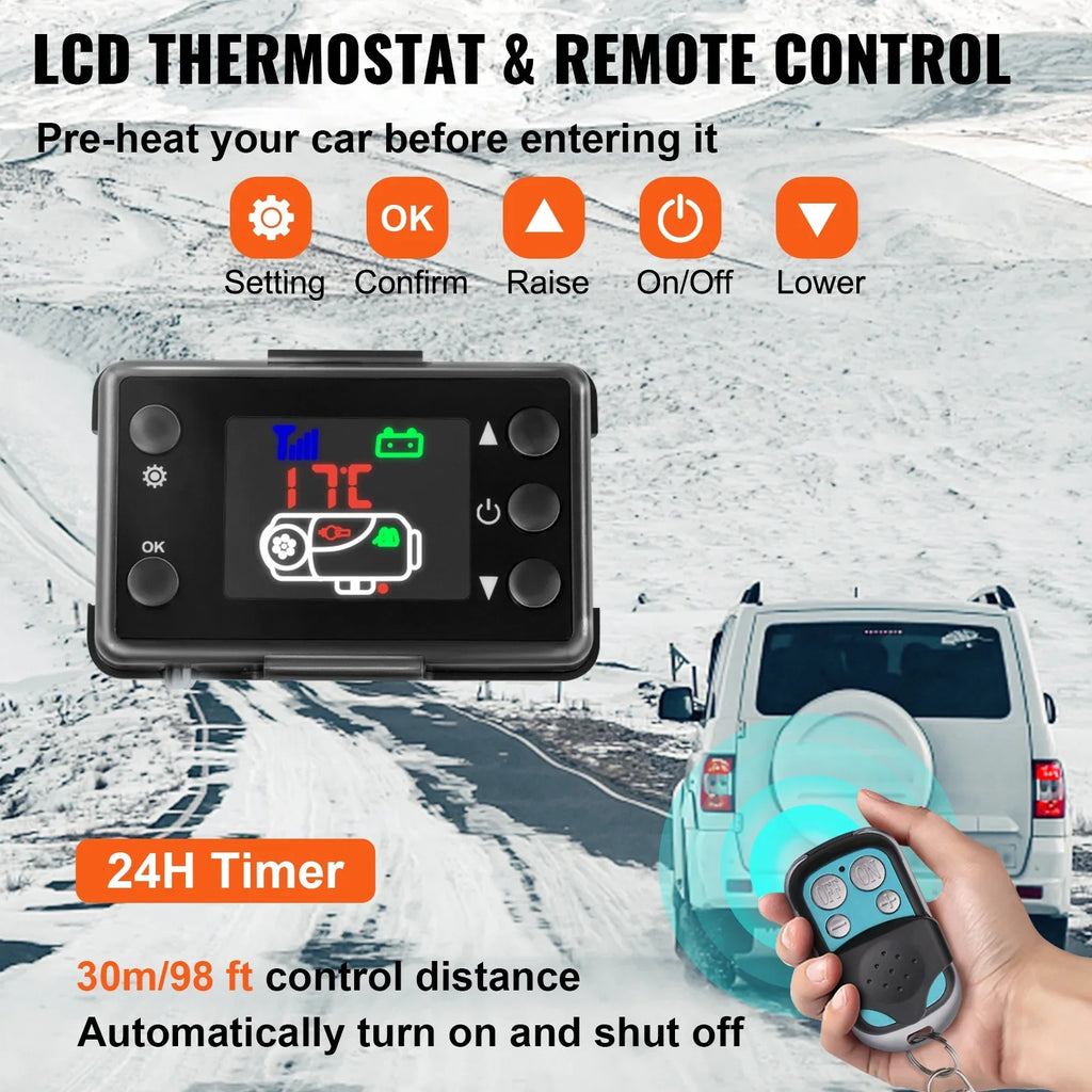 Control and LCD 12V Muffler Trailer and Heater Heater Air Diesel Thermostat 10L Diesel 5KW for Bus SKYSHALO Tank Motorhomes Parking with Boats Heater Remote Diesel RV