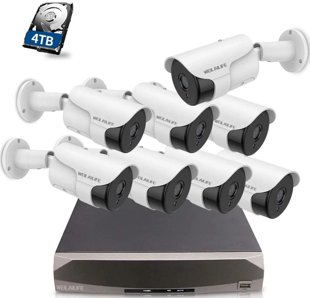 with Cameras 4TB Camera 8pcs Outdoor/Indoor Security Way 8 for IP Audio} NVR Channel System, PoE {5.0MP Recorder Wired Use HDD Two