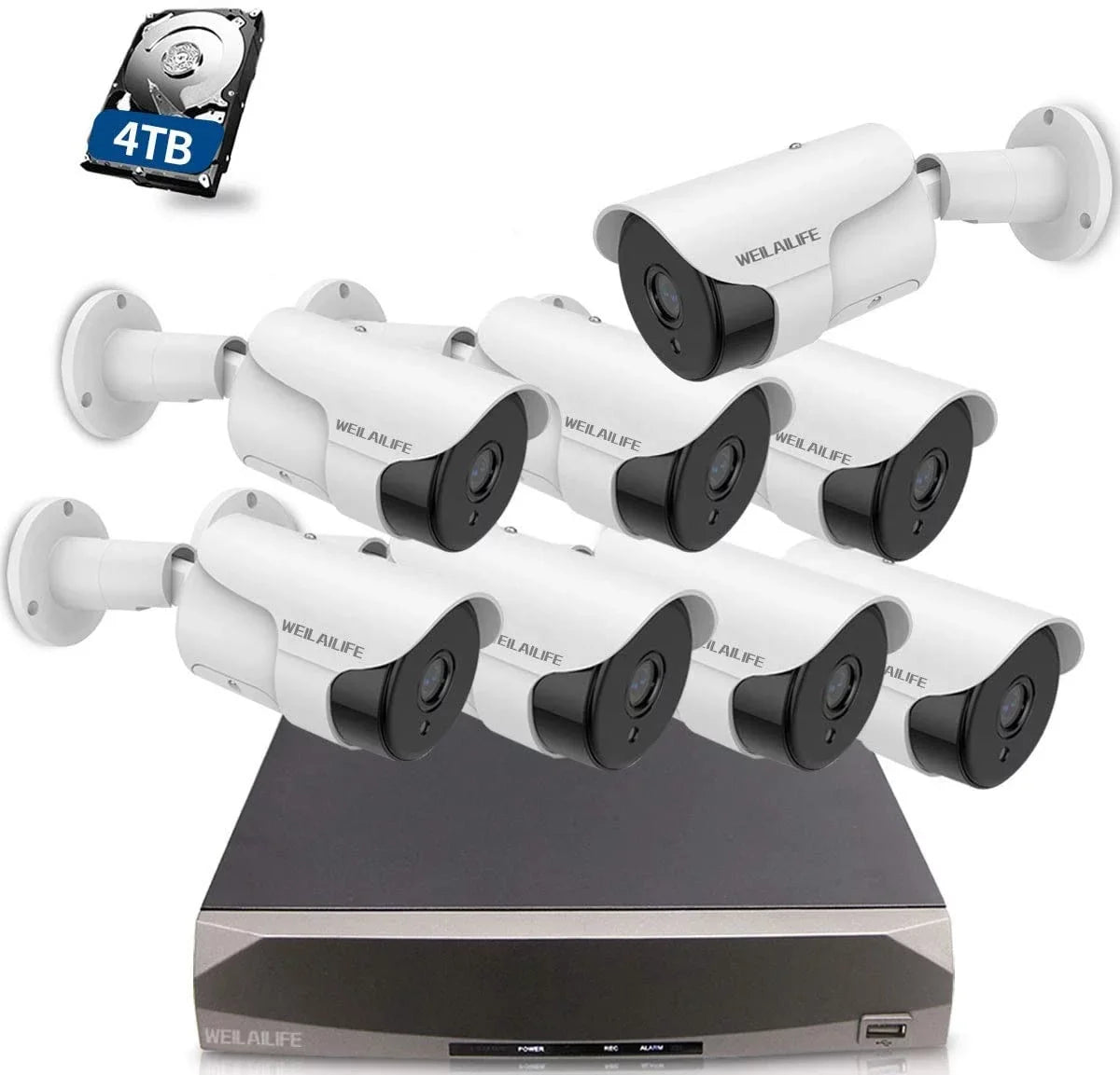 with Cameras 4TB Camera 8pcs Outdoor/Indoor Security Way 8 for IP Audio} NVR Channel System, PoE {5.0MP Recorder Wired Use HDD Two