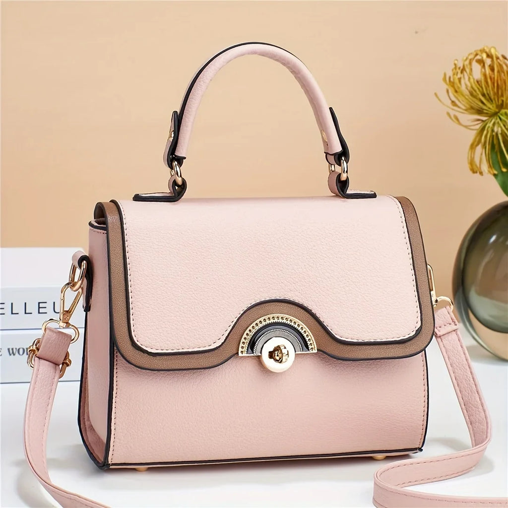 Crossbody Purses Junior Color Trendy Flap Bag, Women's Ontrast Handbags, Lock Square Turn
