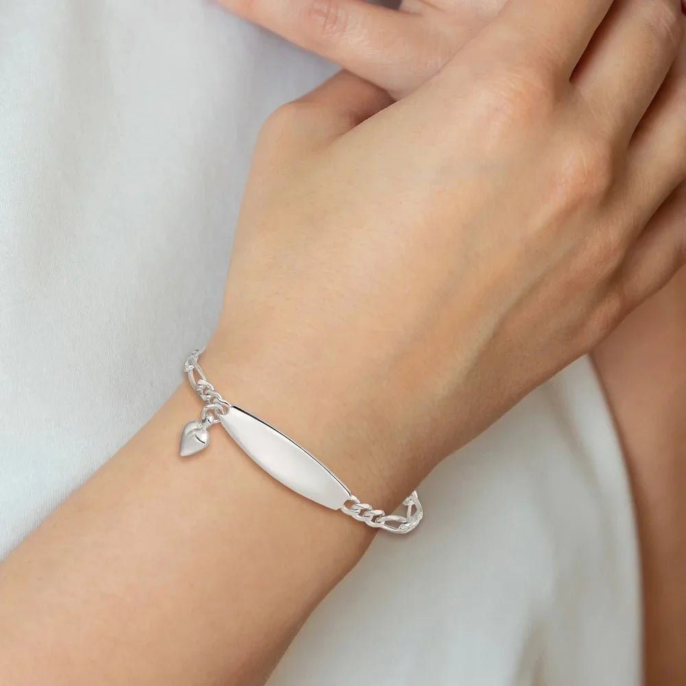 Bracelet for 8inch Fine Heart Sterling Figaro with Women Link 925 Auriga Jewelry Silver ID