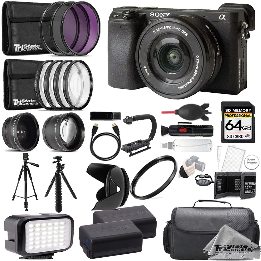 Lens with Alpha + Filter- Extra ULTIMATE a6400 64GB + 16-50mm PC Kit Sony 9 Battery+ Mirrorless Digital Camera