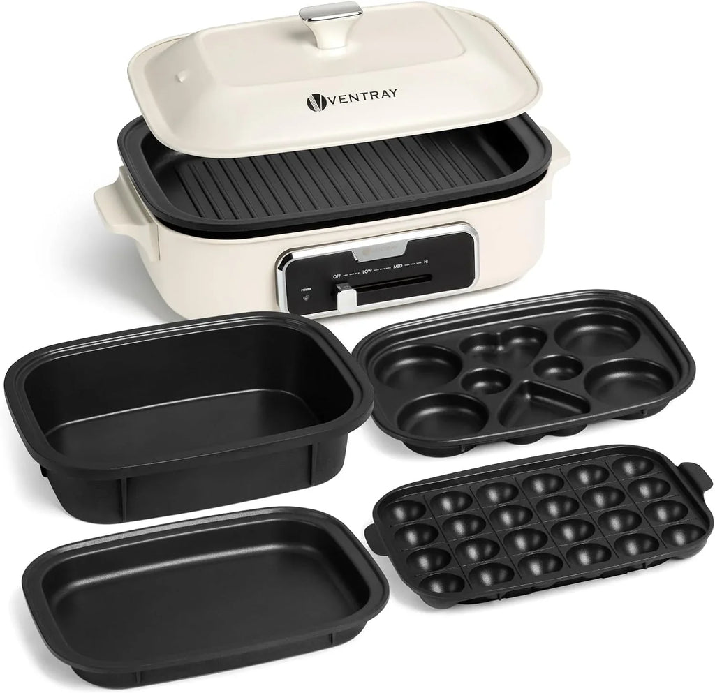Grill YANPO Lid HotPot, Stir Grilling, Skillets Removable White Dessert, Pot, Paella Set Fry, Pasta Classic Mushroom Griddle BBQ, Indoor Set, Grill 5 Versatile Electric with Plates, for Nonstick