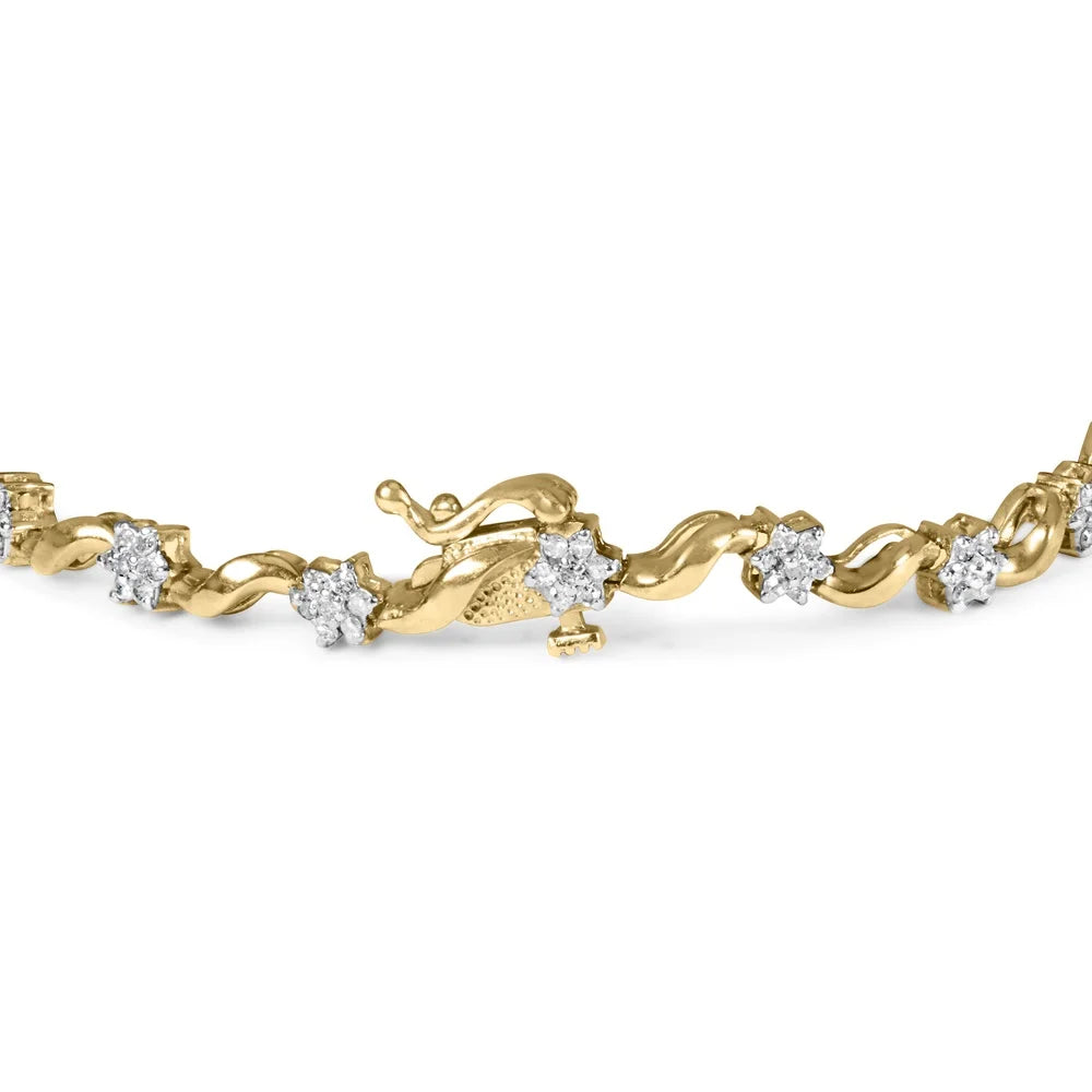 Yellow Clasp Brilliance 10k of Floral Color, Womens Cttw Diamond Clarity) I2-I3 Gold Round Box Prong Cut S-Link 1.00 7.50" (I-J Haus Bracelet
